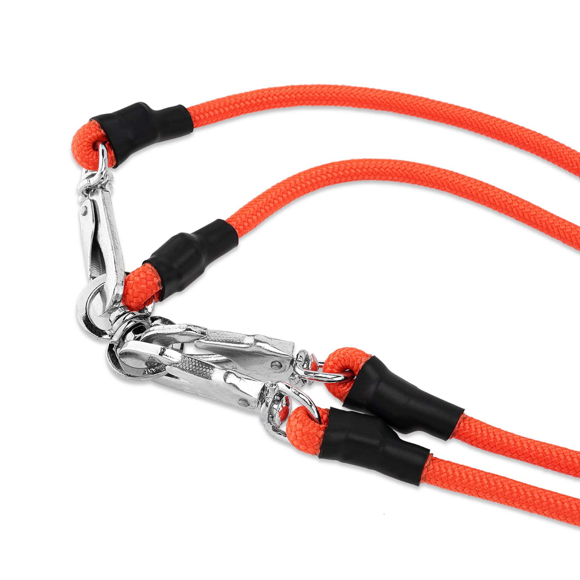 Umhängeleine Moxonleine für Zwei Hunde gleichzeitig | Auch als Jagdleine beliebt | Retrieverleine mit Zugstopp (Orange)