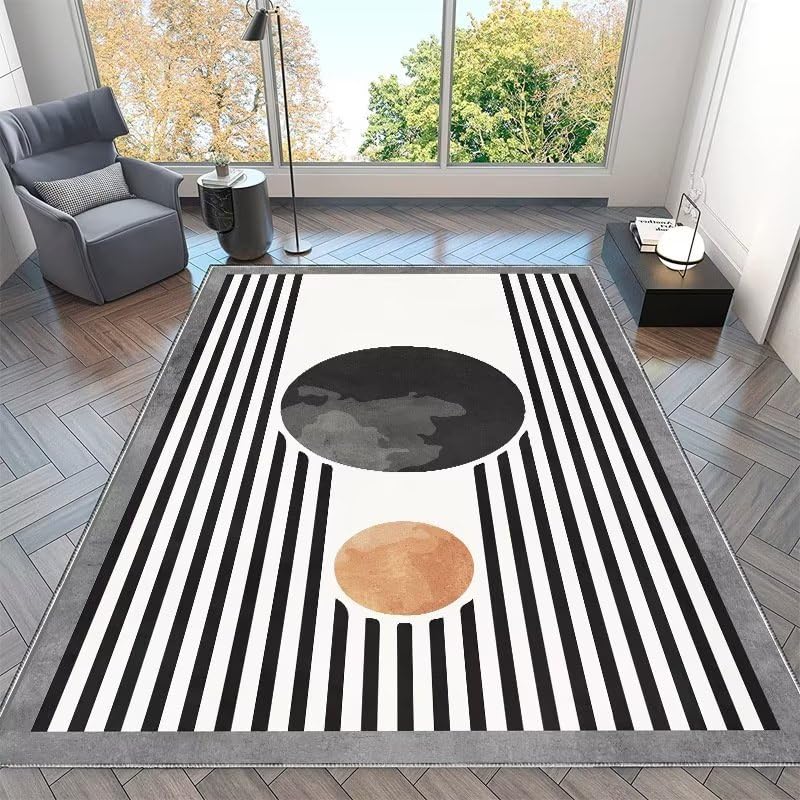 Tapis design salon à rayures grises pour intérieur moderne