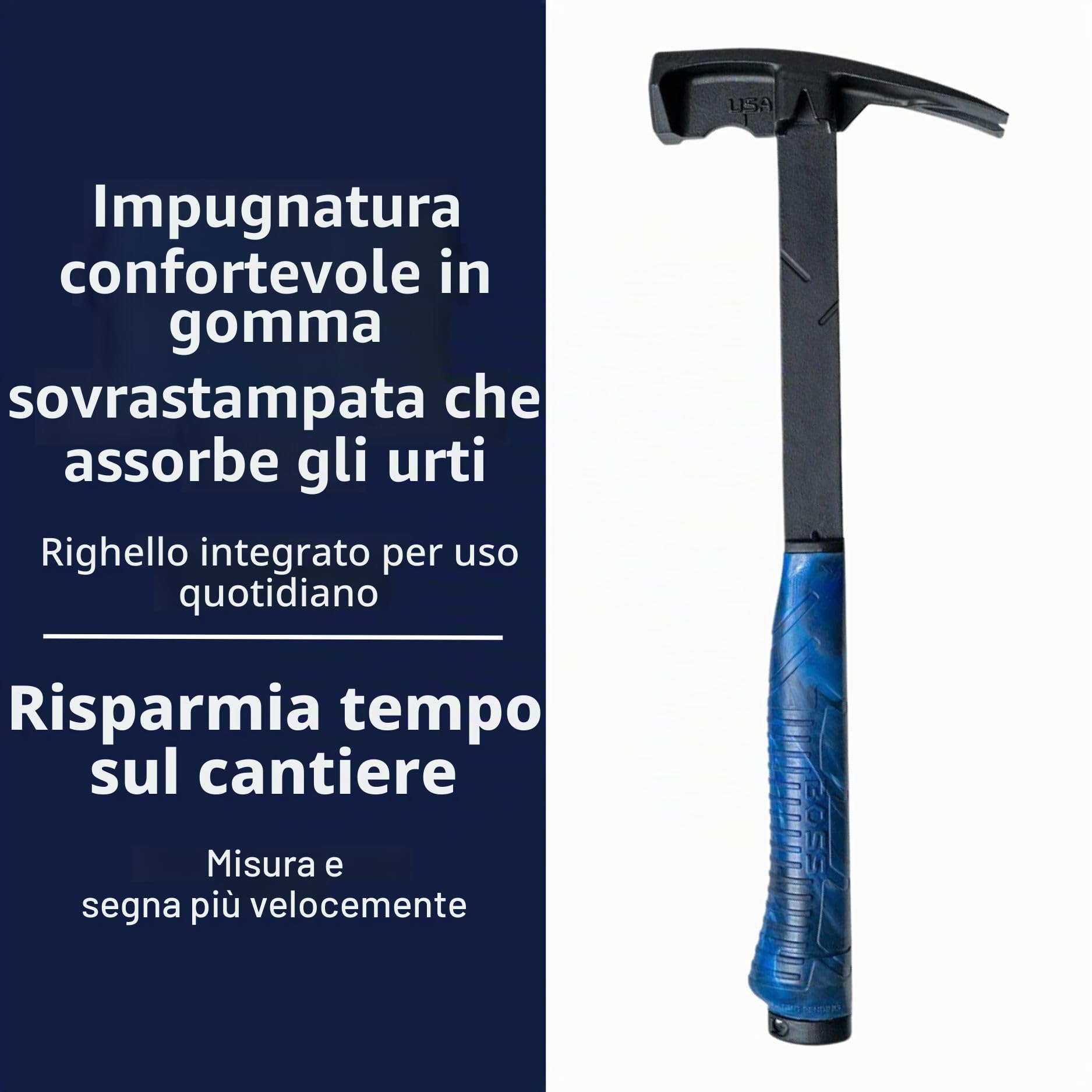 Boss Hammer Martello da falegname in acciaio con collare blu, 4140 in acciaio 4140, squadratura integrata, testa liscia, prodotto negli Stati Uniti, BHBC14STS