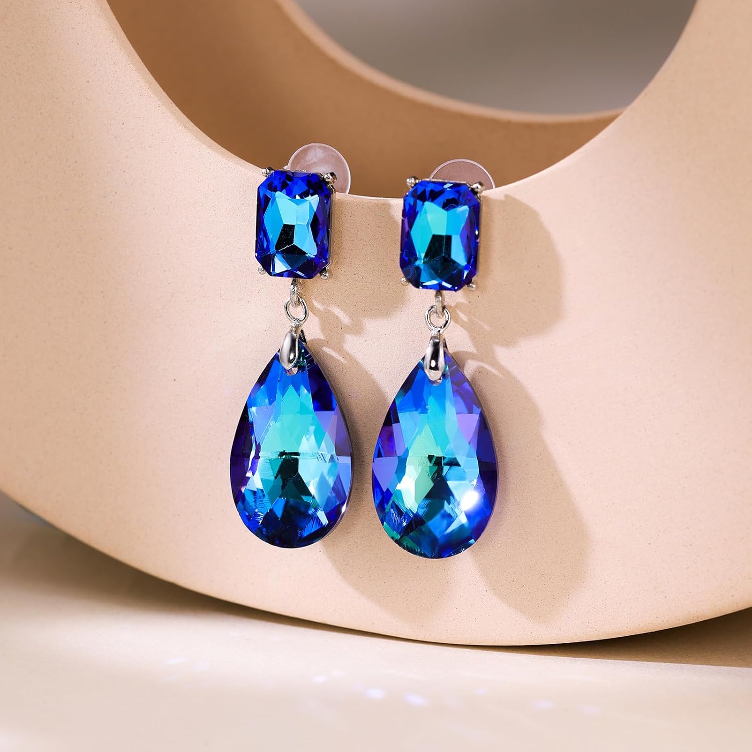 Crystal Heart Teardrop Dangle Earrings for Women Pink Purple Blue Green Drop Earrings Fashion Jewelry Gift for Wedding Prom Party - Image 6