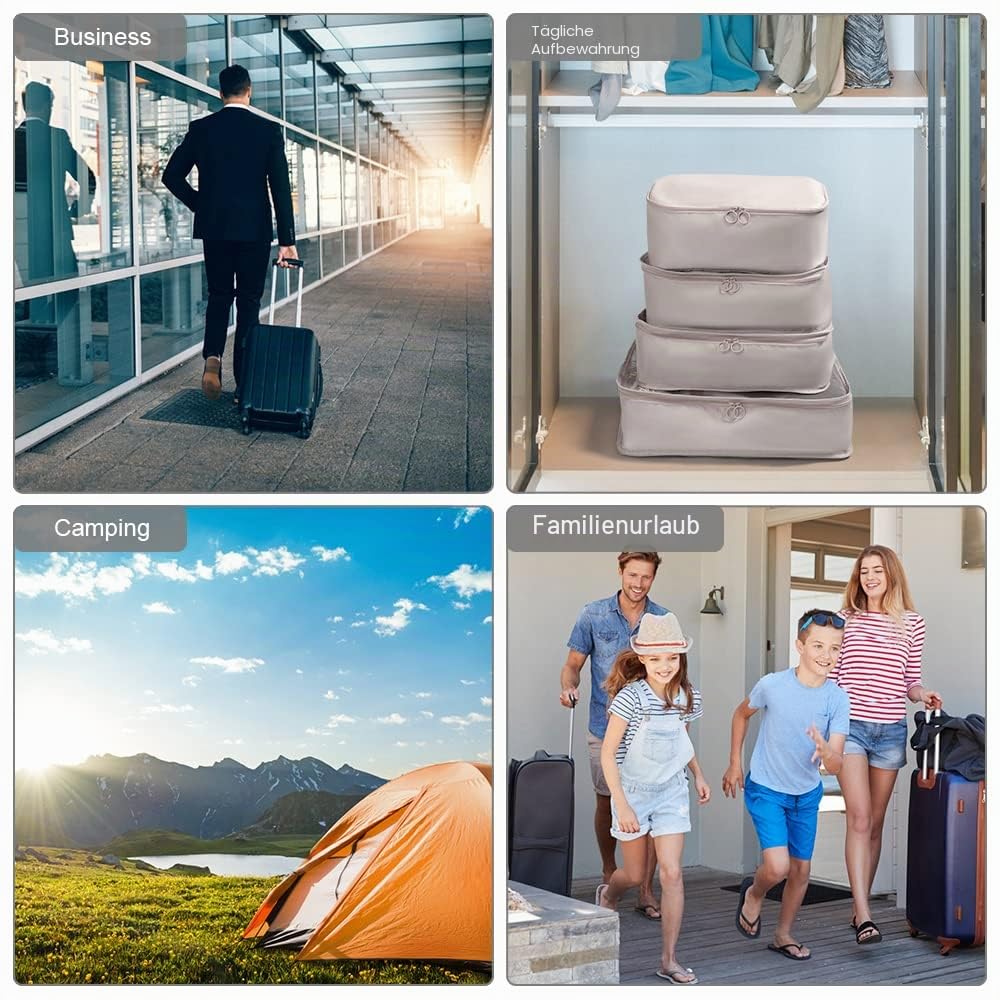 OSDUE Koffer Organizer Set 8-teilig, Packing Cubes, Wasserdichte Reise Kleidertaschen, Packtaschen für koffer, Verpackungswürfel mit Kosmetiktasche, Schuhbeutel, USB Kabel Tasche (Beige)