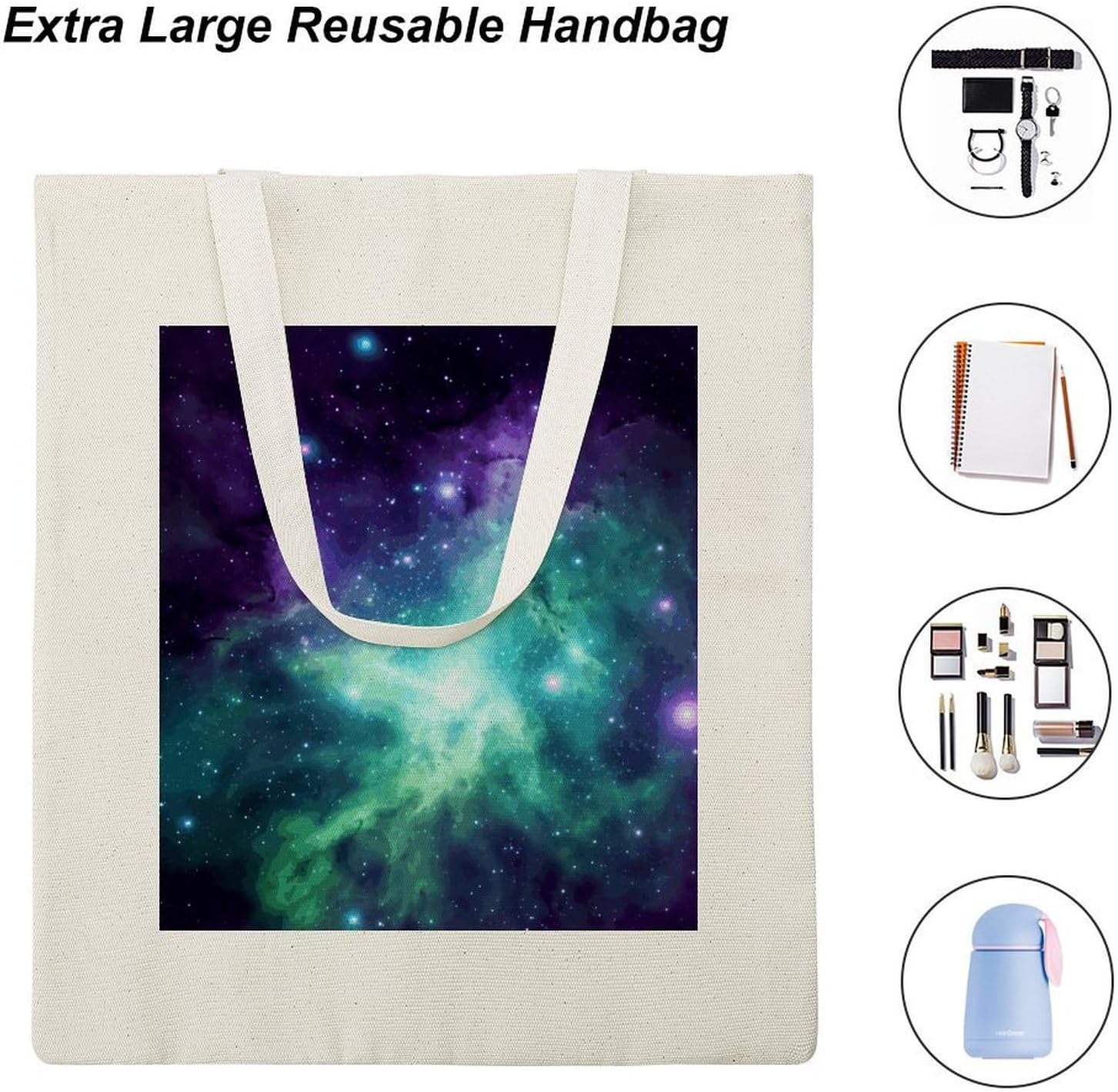Green Blue Purple Galaxy Cotton Polyester Blend Canvas Carryall Bag | Green Blue Purple Galaxy Reusable Fabric Handbag for Grocery Travel Daily Errands Multipurpose Storage Carry Tote