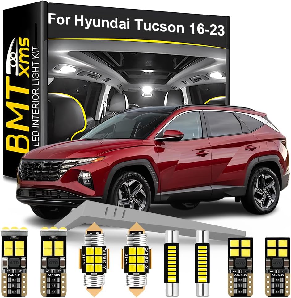 BMT xms LED Interior Light Kit Replacement for Hyundai Tucson TL NX4 2016-2023, 6000K Cool White LED Interior Light for Car, 12 Pieces