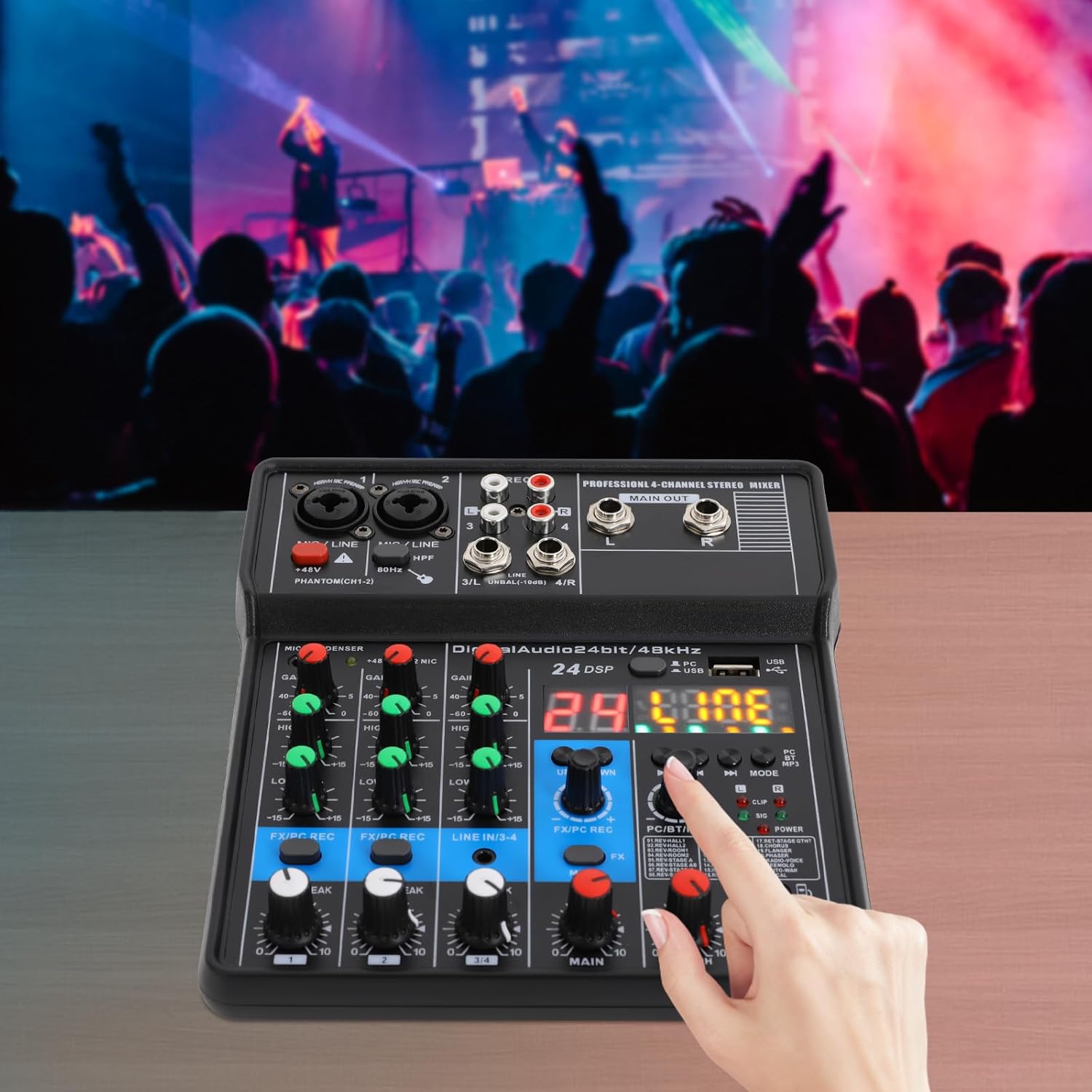 4-Channel Compact Professional Mixer Audio Interface, Mixing Console W/USB LOOPBACK & Bluetooth, All-in-One Mixer Board High Compatibility for Live Streaming Recording Home Studio