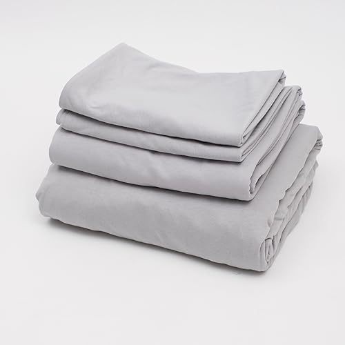 Miniatura 5 de Juego de sábanas de jersey 100% algodón, extrasuave, ajuste fácil, juego de 4 piezas, para todas las estaciones, cómodo, 4 piezas (gris, King)