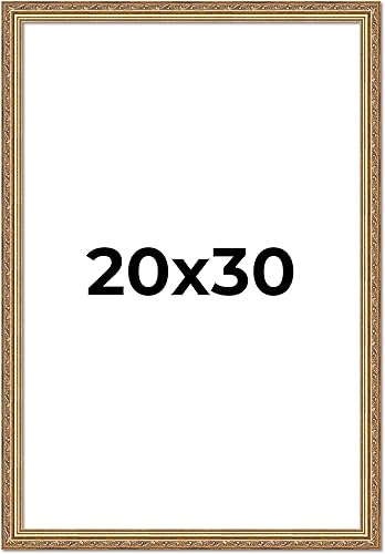 Marco de fotos de madera tradicional dorado antiguo de 20 x 30 pulgadas con plexiglás acrílico UV, respaldo de tablero de espuma y accesorios