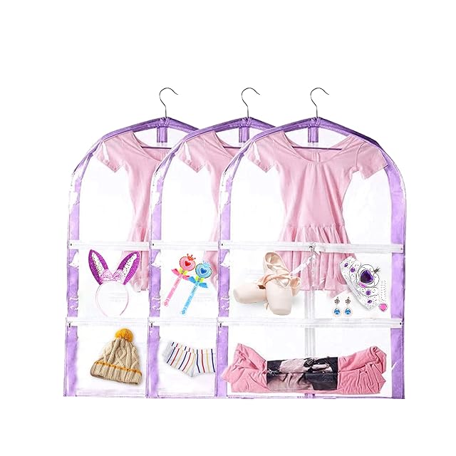 Clear Kids Dance Costume Garment Bag 3 Pack Garment Bags for Hanging Clothes Garment Bag for Travel Storage