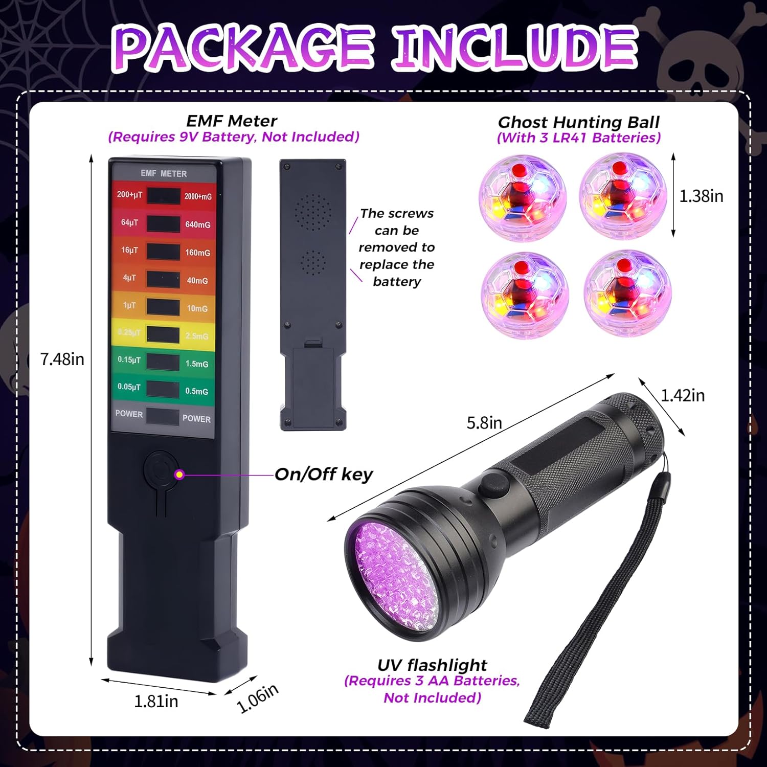 Ghost Hunting Equipment Kit - 6 Pcs Set with Emf Meter, UV Flashlight, LED Light up Pet Cat Ball - Paranormal Investigation Gear for Home and Office Inspections - Great Gift Idea