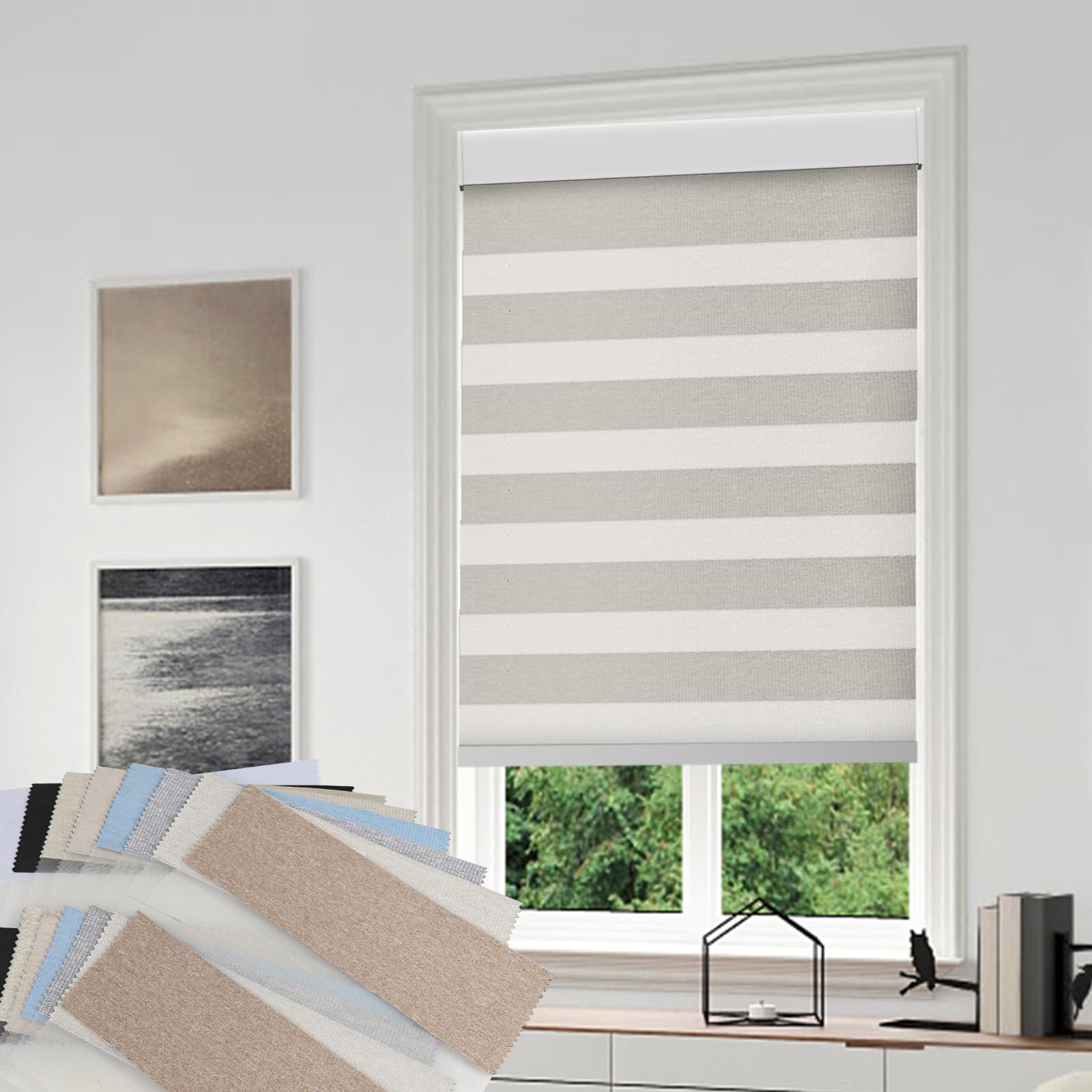 Motorized Zebra Blinds Compatible with Alexa Smart Dual Layer Shades with Control Remote Roller Blinds Automatic Shades for