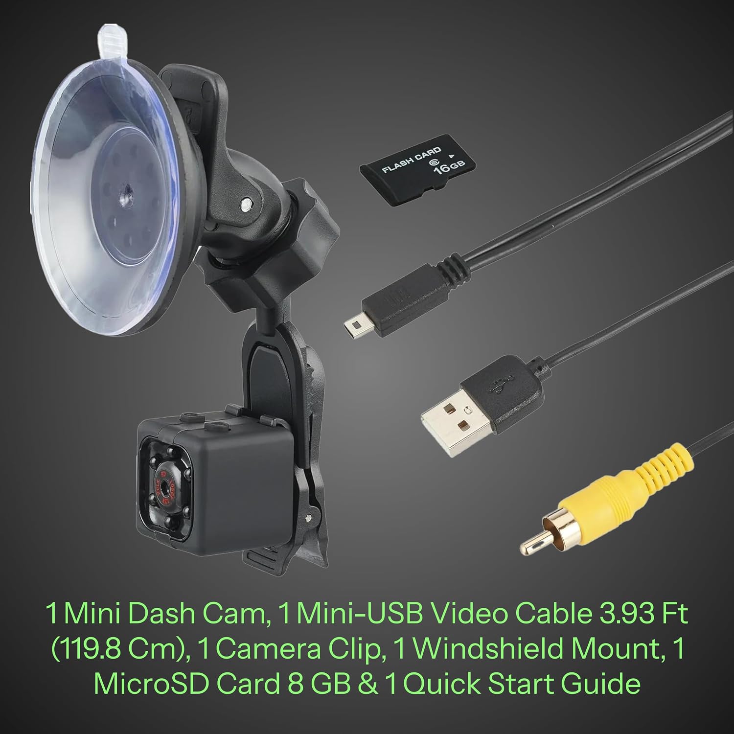 ONN Mini Action and Dash Camera with Windshield Mount, Car Camera with Built-in Mic, 1080P, 90-Degree Wide-Angle Lens, Motion Sensing, Includes Mini-USB Video Cable, Camera Clip, 8 GB MicroSD Card image 4