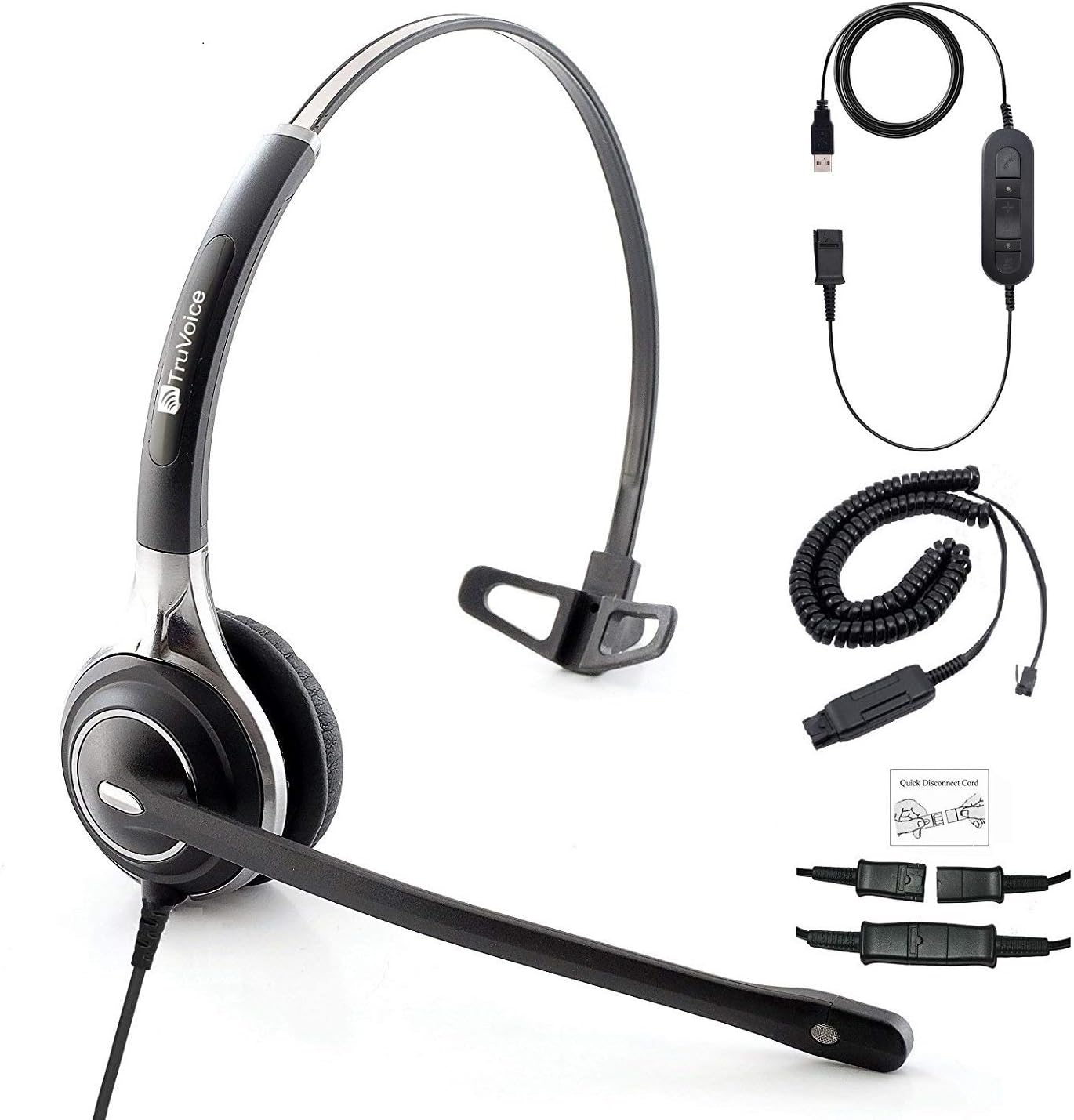 Premium Single Ear Headset with Ultra Noise Canceling Mic with USB & HIS Cable for Avaya IP 1608, 1616, 9601, 9608, 9611, 9611G, 9620, 9621, 9630, 9631, 9640, 9641, 9650, 9670, J139, J169 and J179