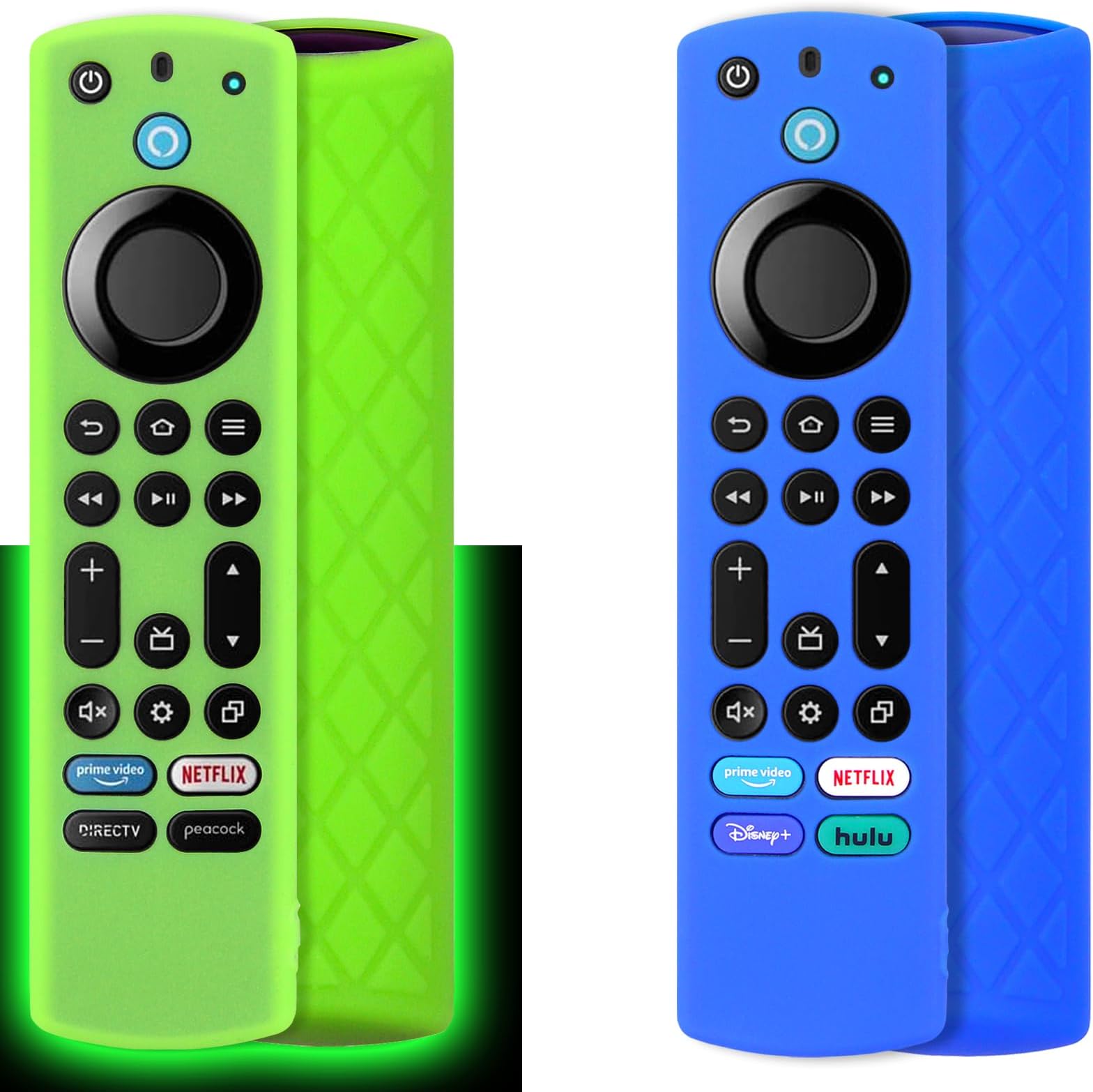 Pinowu Silicone Remote Case (2pcs) for Fire TV Stick 4K Max/Insignia/Pioneer/Omni Series Fire TV Alexa Voice Remote Enhanced w/Lanyard (Green and Blue, Only Green Glow)