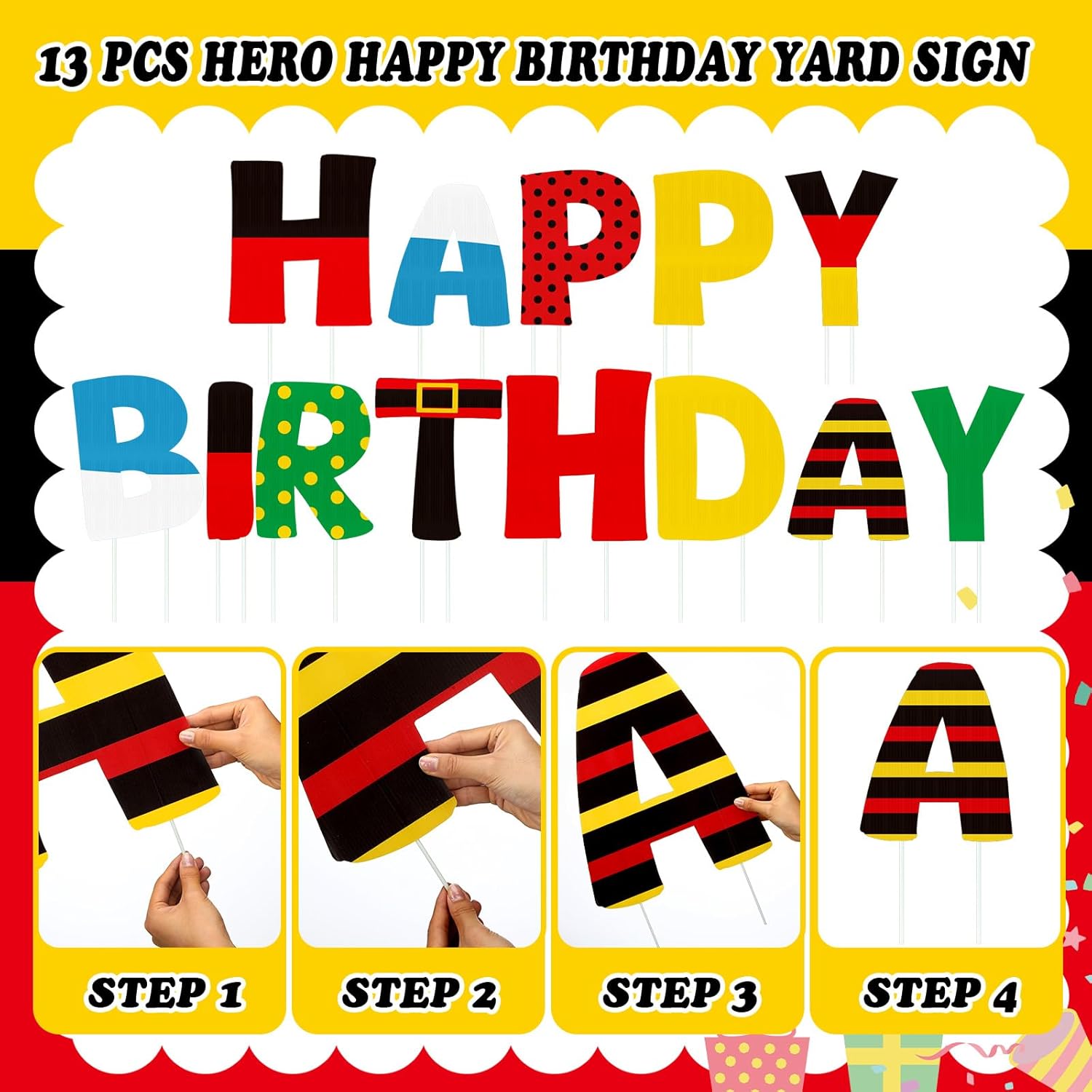 Threehoney 13 Pcs Cartoon Mouse Happy Birthday Letter Yard Signs with Stakes, 16" Outdoors Cartoon Mouse Happy Birthday Theme Party Supplies Decorations for Outdoor Yard Lawn