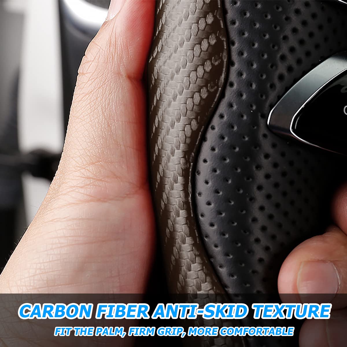 CGEAMDY Coche Segmentado Fibra Carbón Transpirable Antideslizante Protección, Cubre Volante, Funda Volante Universales Fibra de Carbono (Café), 38cm