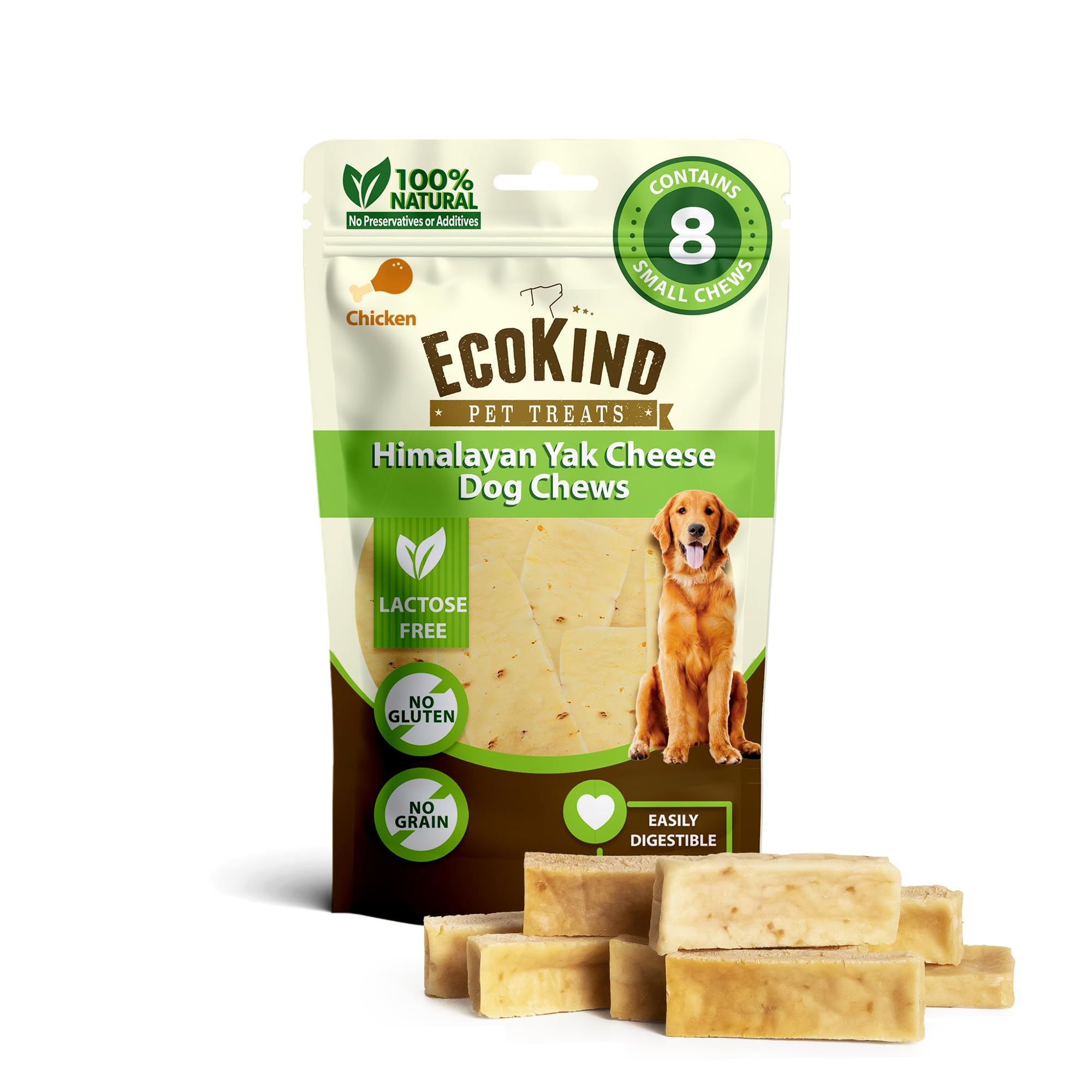 EcoKind Yak Cheese Himalayan Dog Chews, Yak Chews for Small Dogs, Long Lasting Bone for Aggressive Chewers, Only 4 Ingredients, Natural High Protein