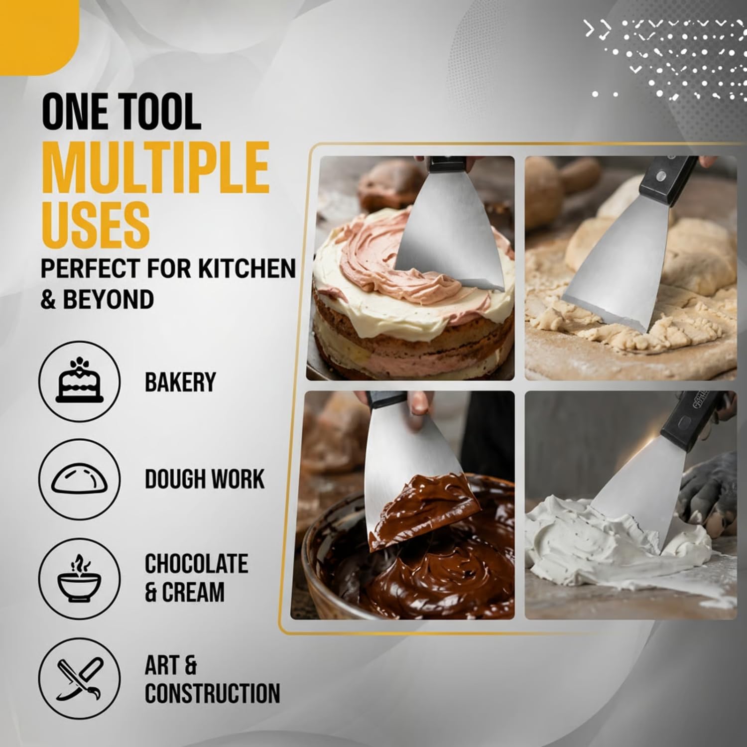 Wulf 3 Inch Heavy Duty Stainless Steel Scraper with Wooden Handle | Premium Plain Scrapper for Mixing, Cutting, Baking, Chocolate, Dough, Art & Construction Use | Professional Kitchen Tool 2