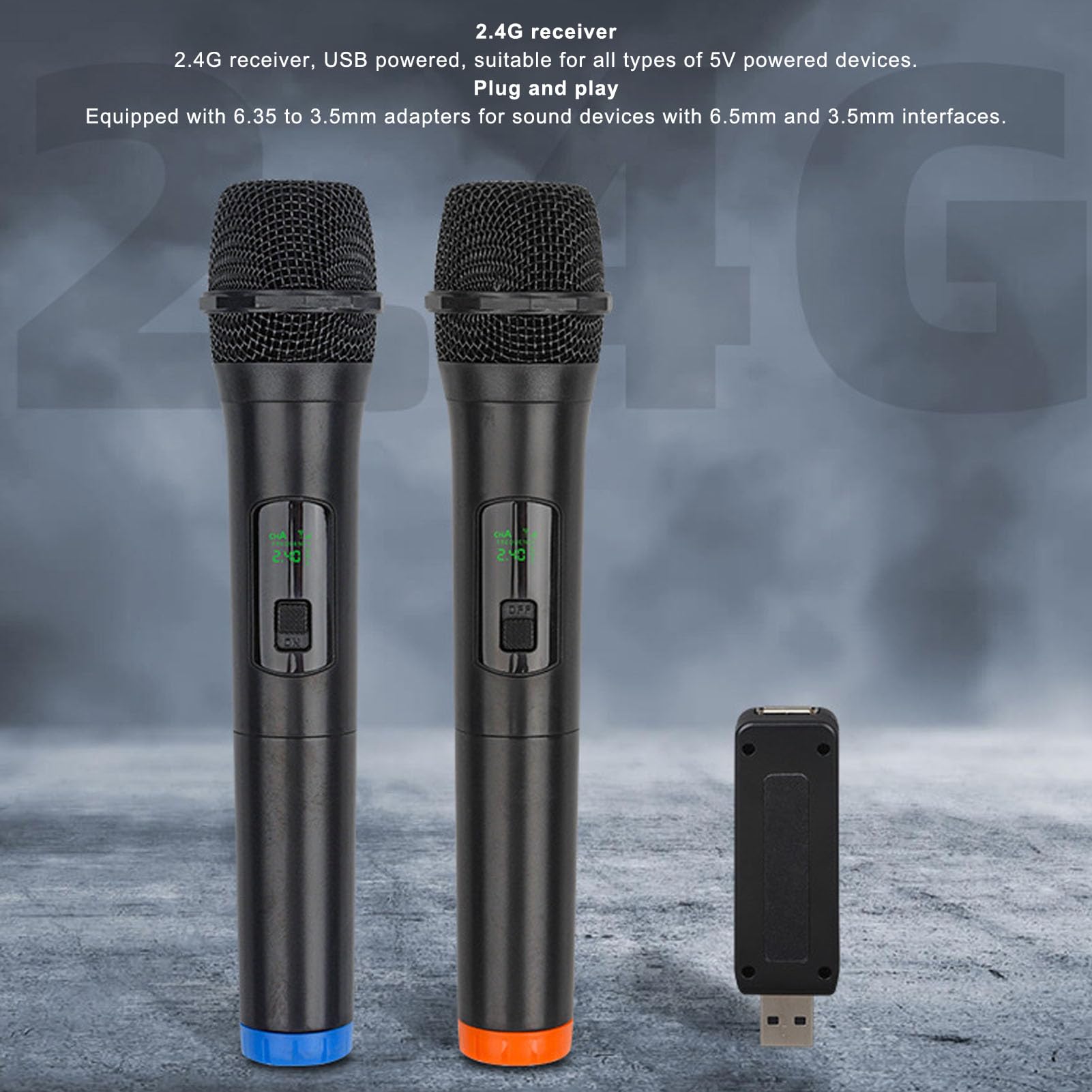 2pcs Microphone, UHF Dual Handheld Cordless Microphone with Rechargeable Receiver Dynamic Microphone for Singing Karaoke Wedding Party Singing