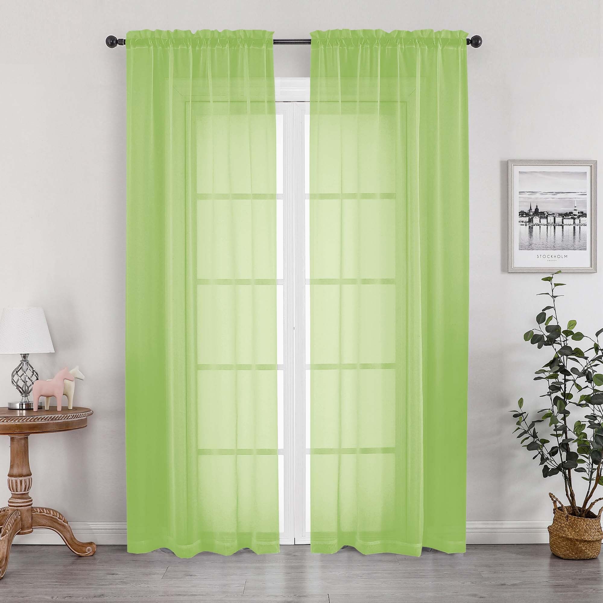 Lime Sheer Curtains 84 Inches Long for 2 Panels Set, Solid Light Filtering Voile Sheer Curtains for Living Room Bedroom, Modern Rod Pocket Lime Curtain, 2 Pcs Total 84 Width 84 Long