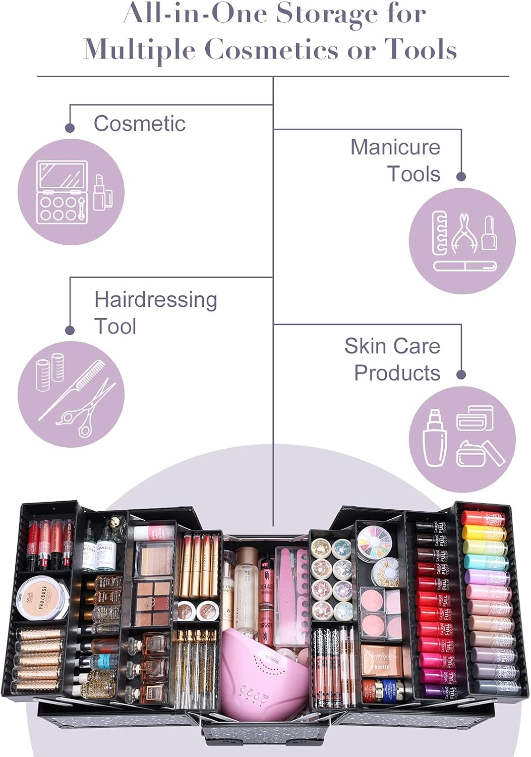 Joligrace Rolling Makeup Case with Wheels Professional Cosmetology Large Train Case Wheeled Cosmetic Trunk with 8 Divided Trays for Makeup Artist, Hair Stylish or Home Use Star Style : Beauty & Personal Care