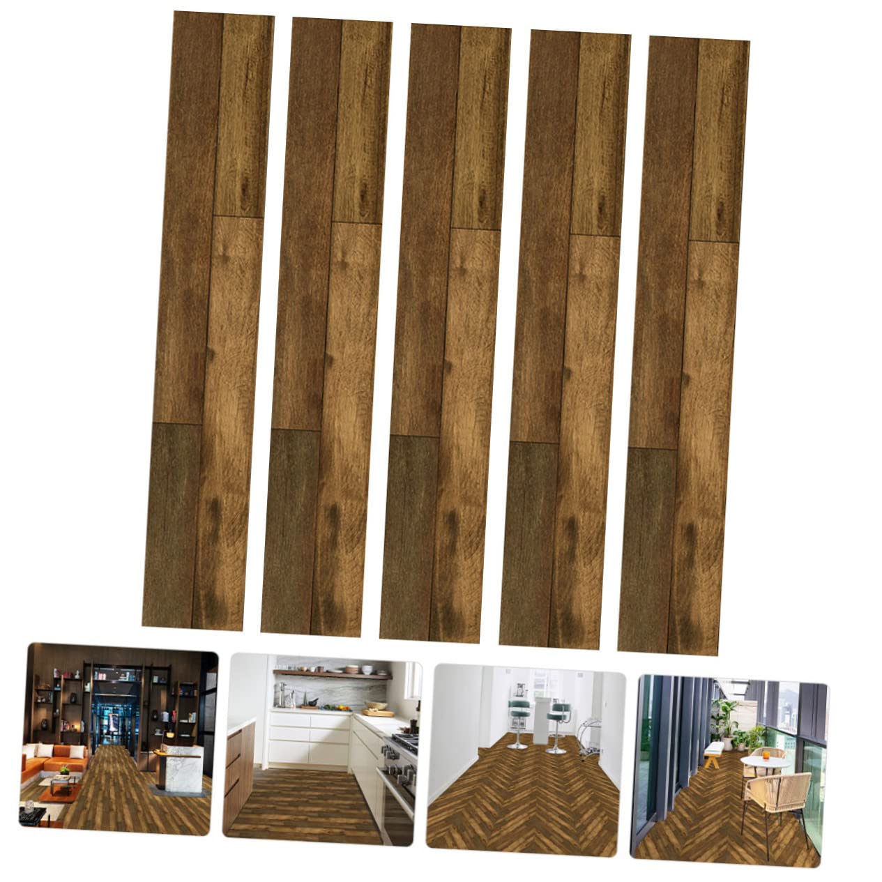 NUOBESTY Brown Black Wood Grain Peel and Stick Floor Planks Self-Adhesive Removable Textured Vinyl Flooring for Bedroom Kitchen Bathroom Office 5-Piece Set