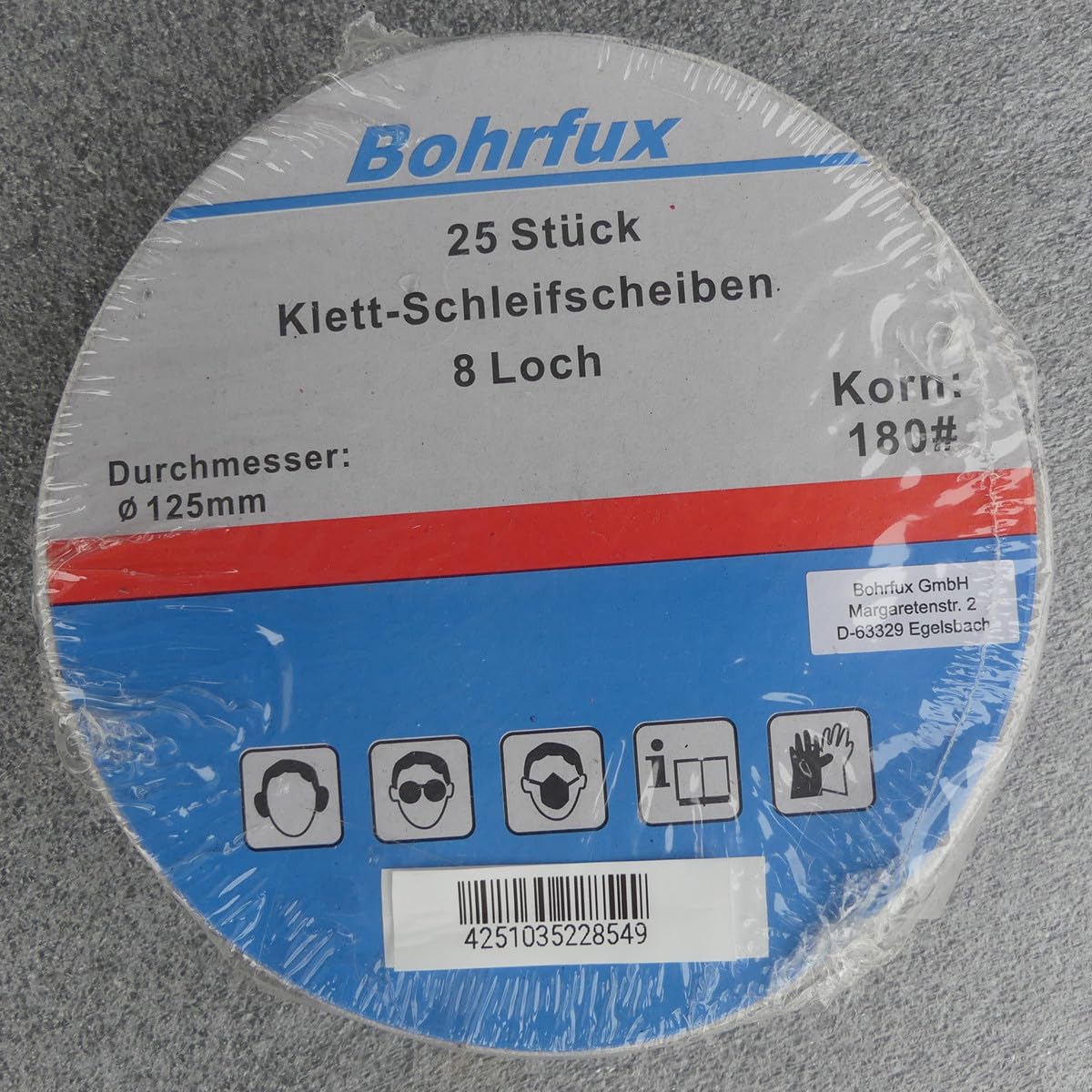25 dischi abrasivi KleTT Ø 125 mm con 8 fori, grana P180, carta vetrata a collo lungo, levigatrice eccentrica Bosch FUX