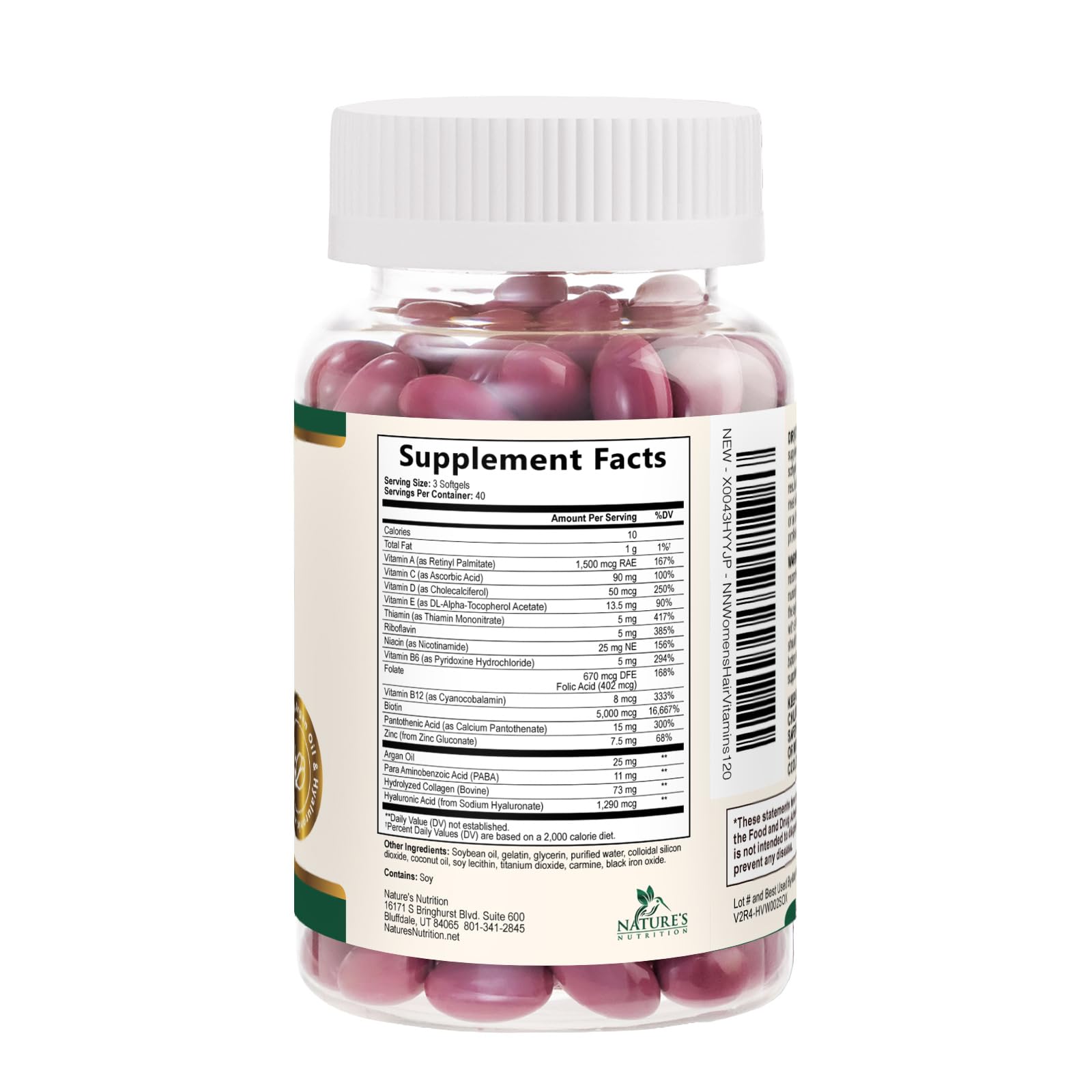 Hair Skin and Nails Vitamins for Hair Growth - Extra Strength Biotin 5000mcg, Collagen, Argan Oil & Hyaluronic Acid Multivitamin - Best Beauty Supplement for Women & Men - USA Bottled - 120 Softgels — Amazon image 9