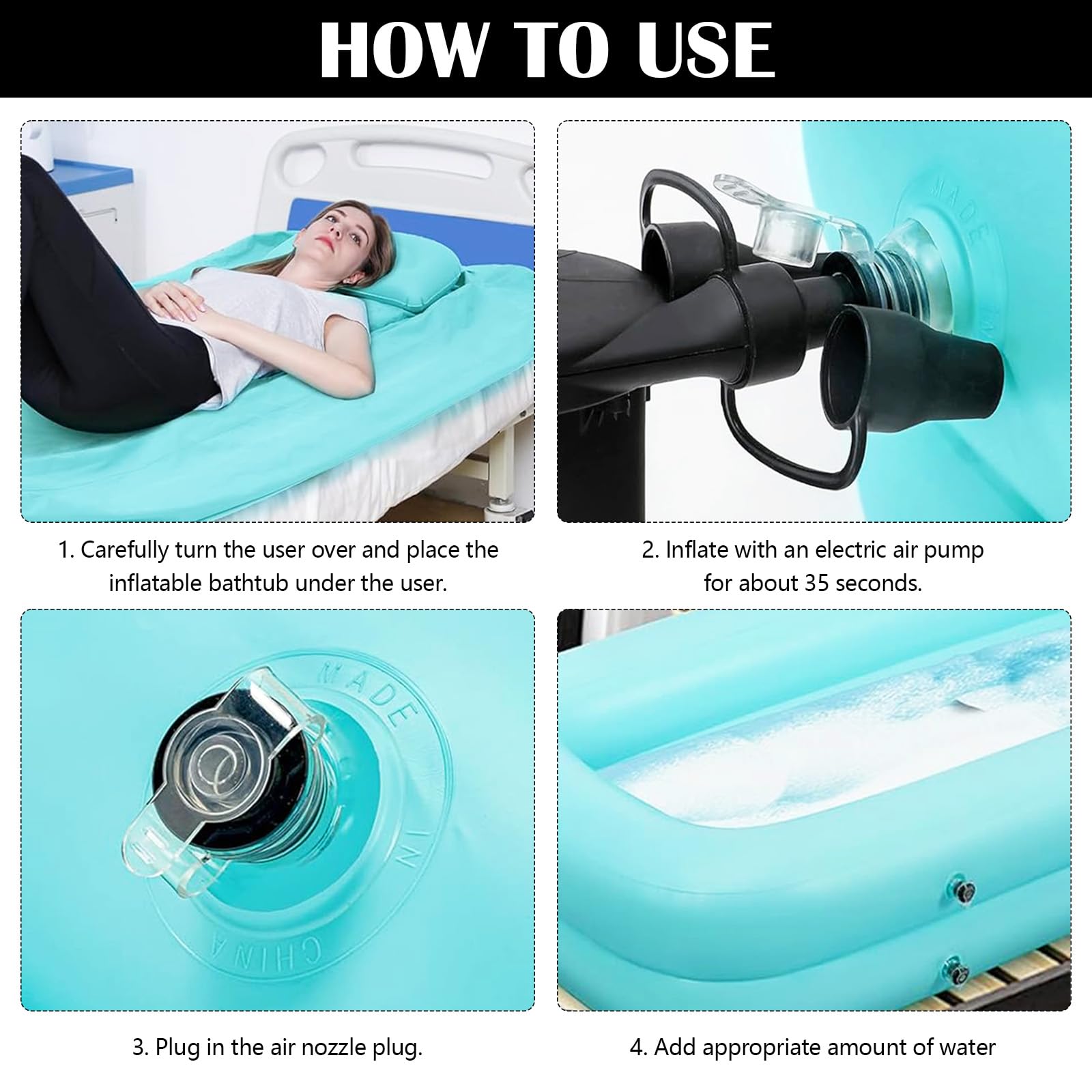 Aufblasbare Badewanne, Aufblasbares Badewannen-Duschset mit Wasserbeutel & Luftpumpe für Behinderte, Bad Im Bett Hilfsmittel, Nachttisch Badewannen-Duschsystem, Tragbares Duschsystem Am Bett