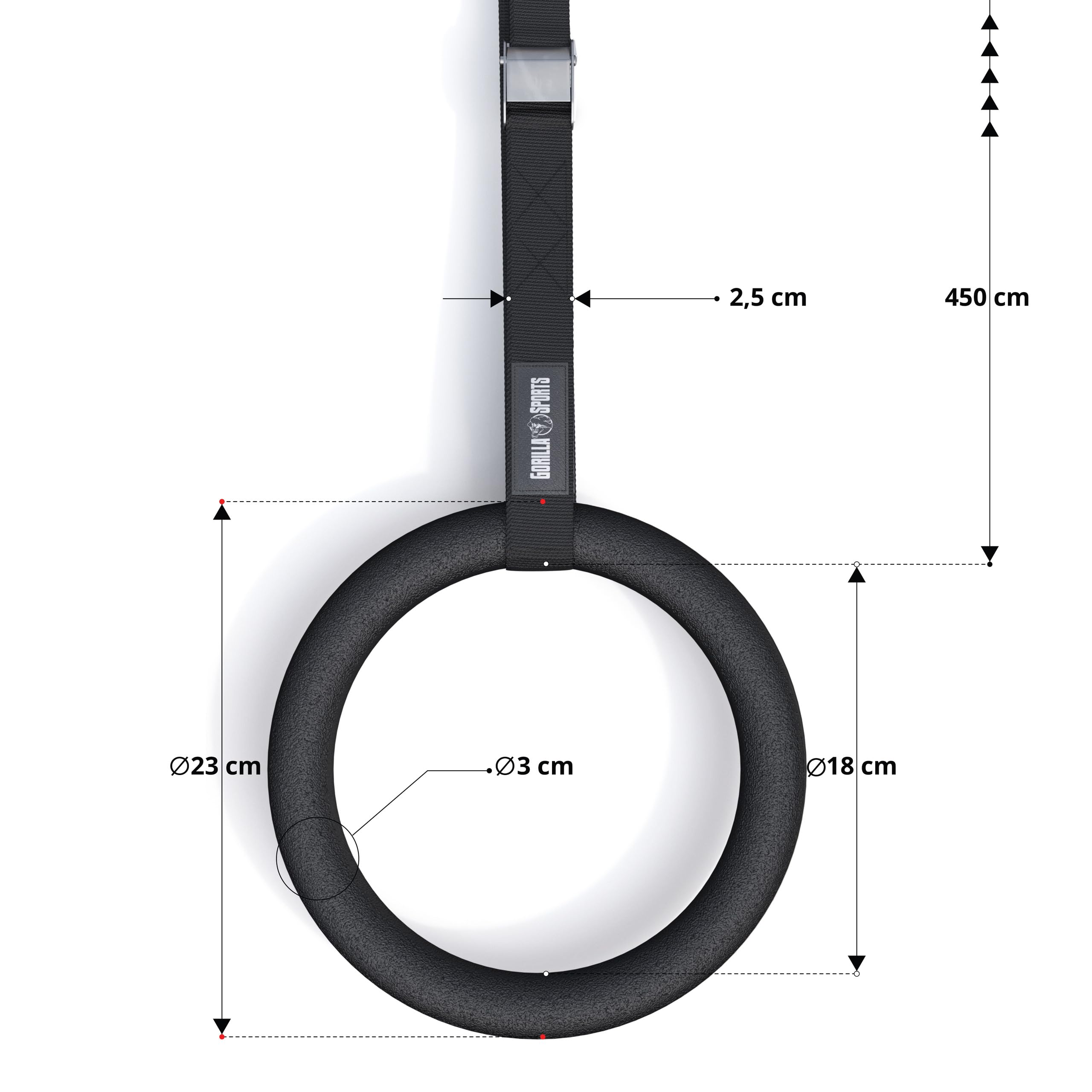 GORILLA SPORTS® Turnringe - 2X Gurte und 2X Trainingsringe 23 cm, bis 200kg Belastbar, verstellbaren Buckles Straps, Kunststoff oder Holz - Olympische Gymnastikringe, Gym Rings, Fitness Ringe, Turnen