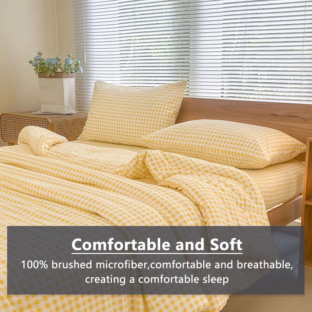 Amazon.com: NSNLGSGC Twin Comforter Set, Yellow Gingham Bedding, 2