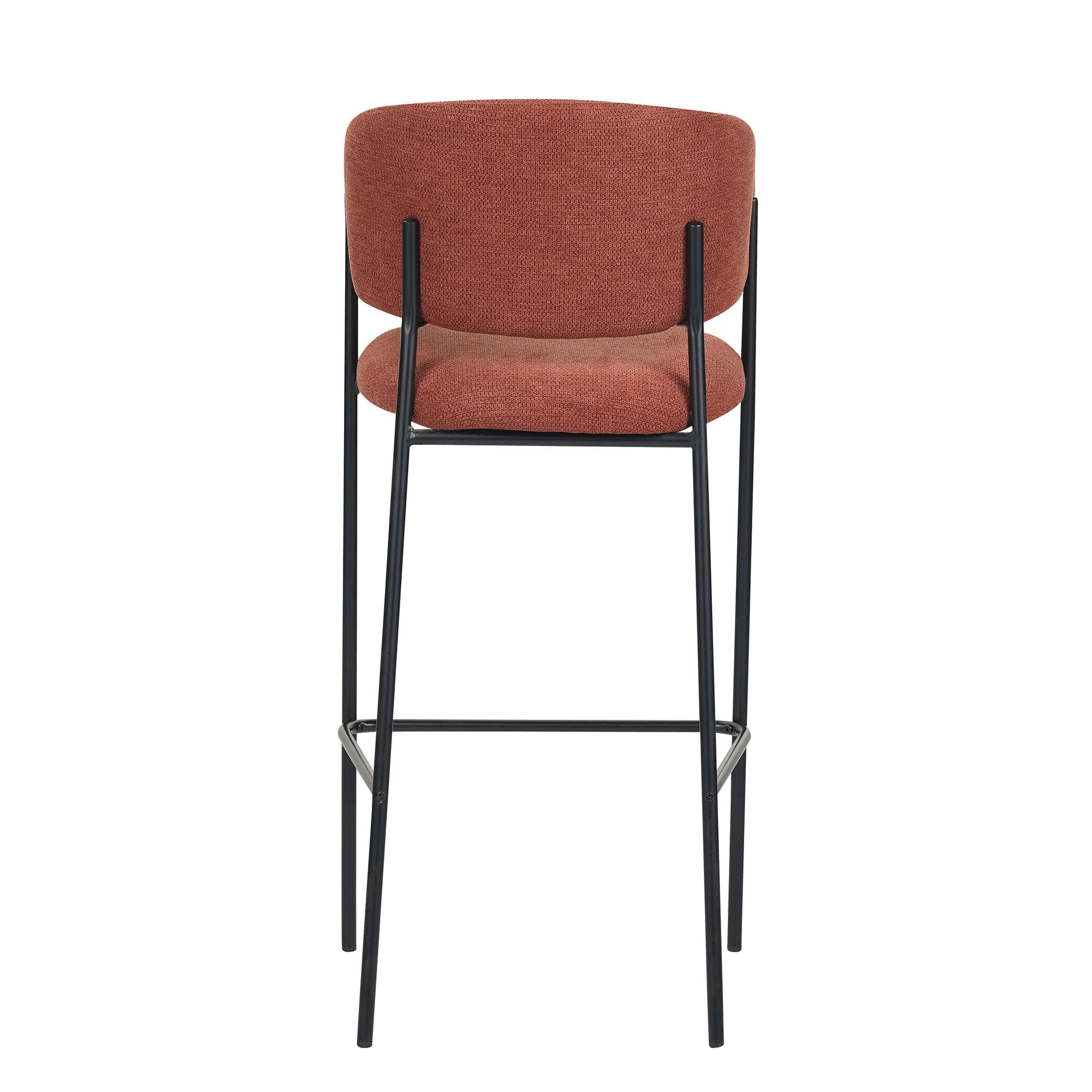 Cribel BRIGITTE Set 2 Sgabelli Alti da Bancone Bar in Tessuto Ruggine con Gambe Nere, Altezza Seduta 75 cm, Design Moderno con Schienale Ergonomico, 50x50x110 cm