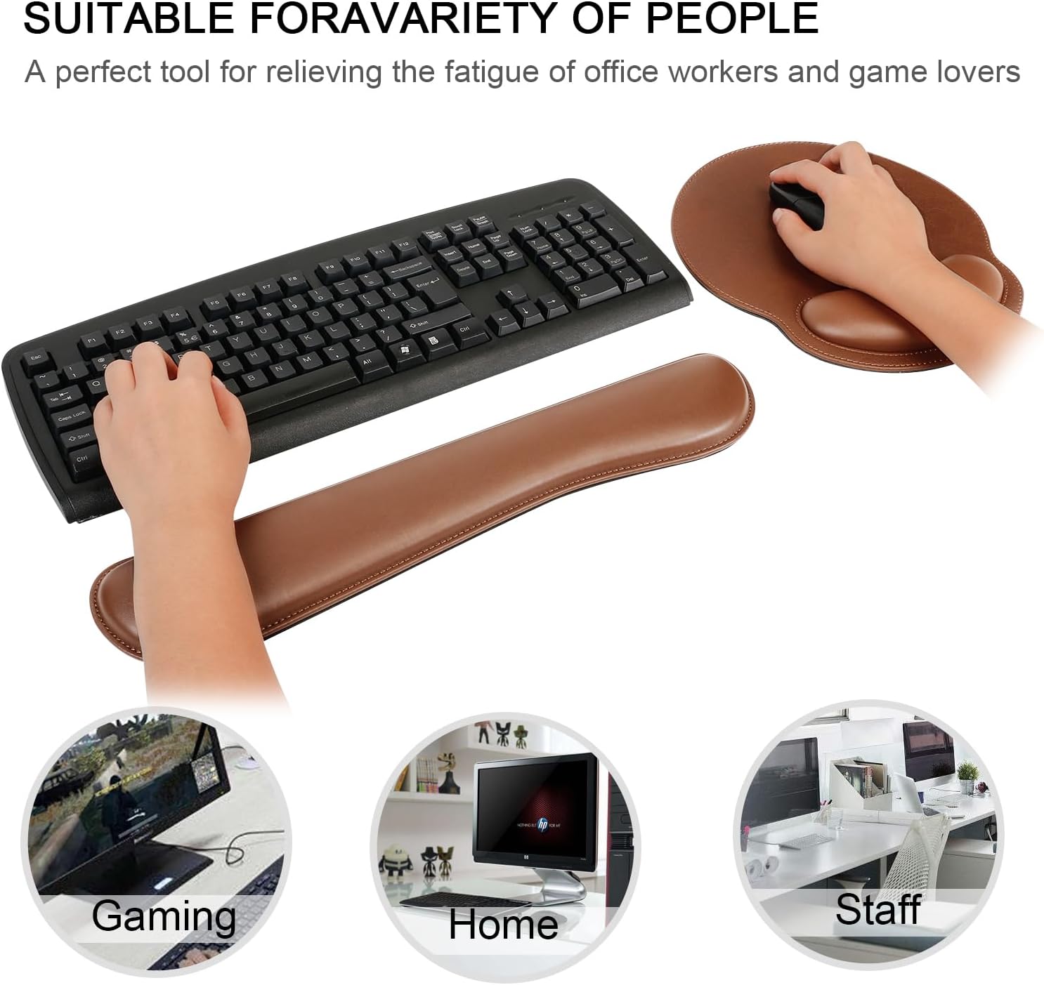 RICHEN Ergonomic PU Leather Keyboard Wrist Rest and Mouse Pad with Wrist Support, Memory Foam Set for Computer/Laptop,Gaming and Office, Comfortable for Easy Typing & Pain Relief (PU Brown) - Image 6