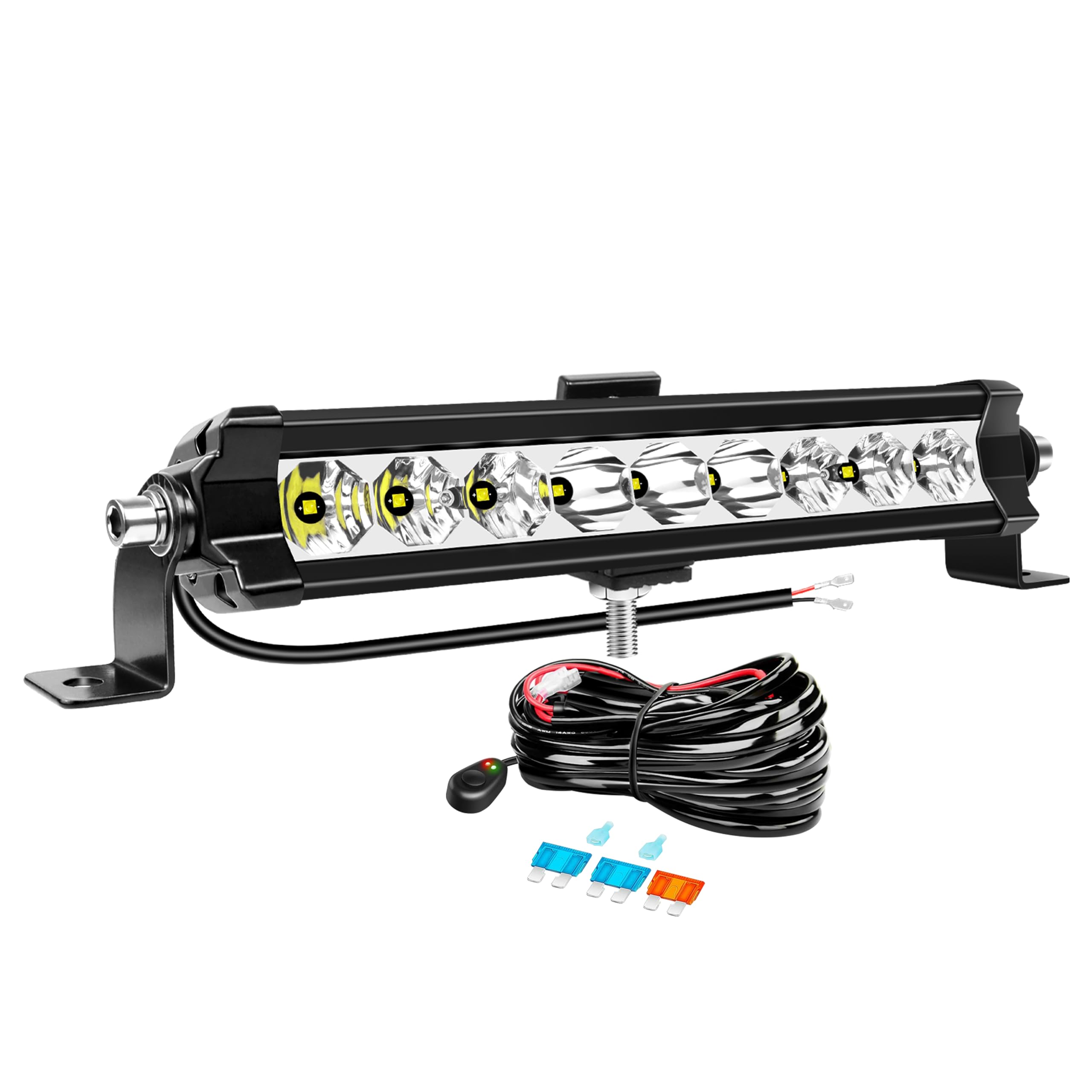 AUXTINGS Listwa świetlna LED 28 cm 30 W z okablowaniem, 3000 lm, lampa punktowa powodziowa, terenowa 4x4 światła przeciwmgielne do jednego, rzędu, 2 uchwyty montażowe do pojazdów ciężarowych SUV ATV