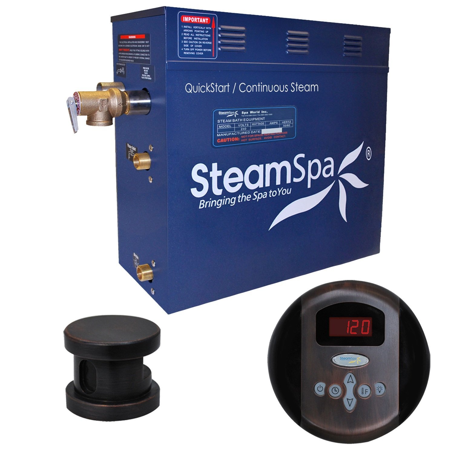 Steam Spa OA750OB Oasis 7.5 KW Quick Start Acu-Steam Bath Generator Package, Oil Rubbed Bronze