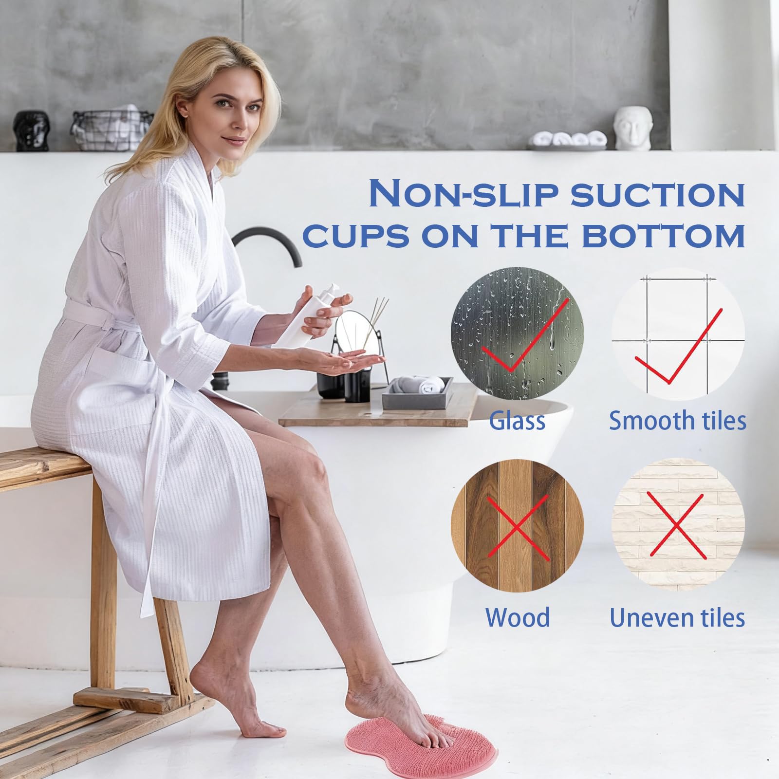 Silicone Shower Foot Brush Pad 2 sztuki 30 x 22 cm (niebieski + różowy) | Antypoślizgowa silikonowa podkładka do masażu szczotka do stóp pod prysznic odpowiednia do łazienki, podróży służbowej