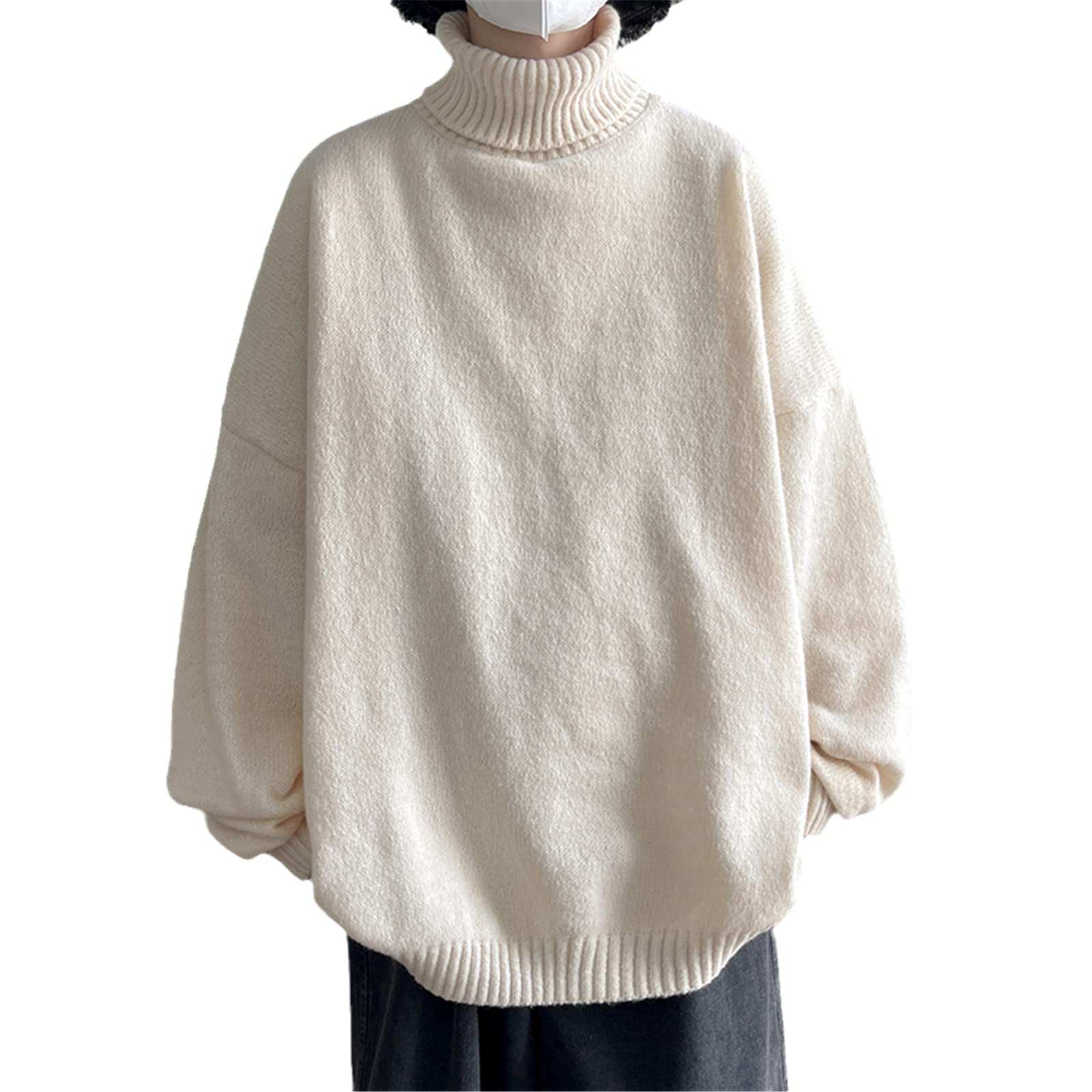 Vogrtcc Hombres Suéter Cuello Alto Suelto Casual Bottoming Otoño Jerséis Suéteres, beige, XXXL