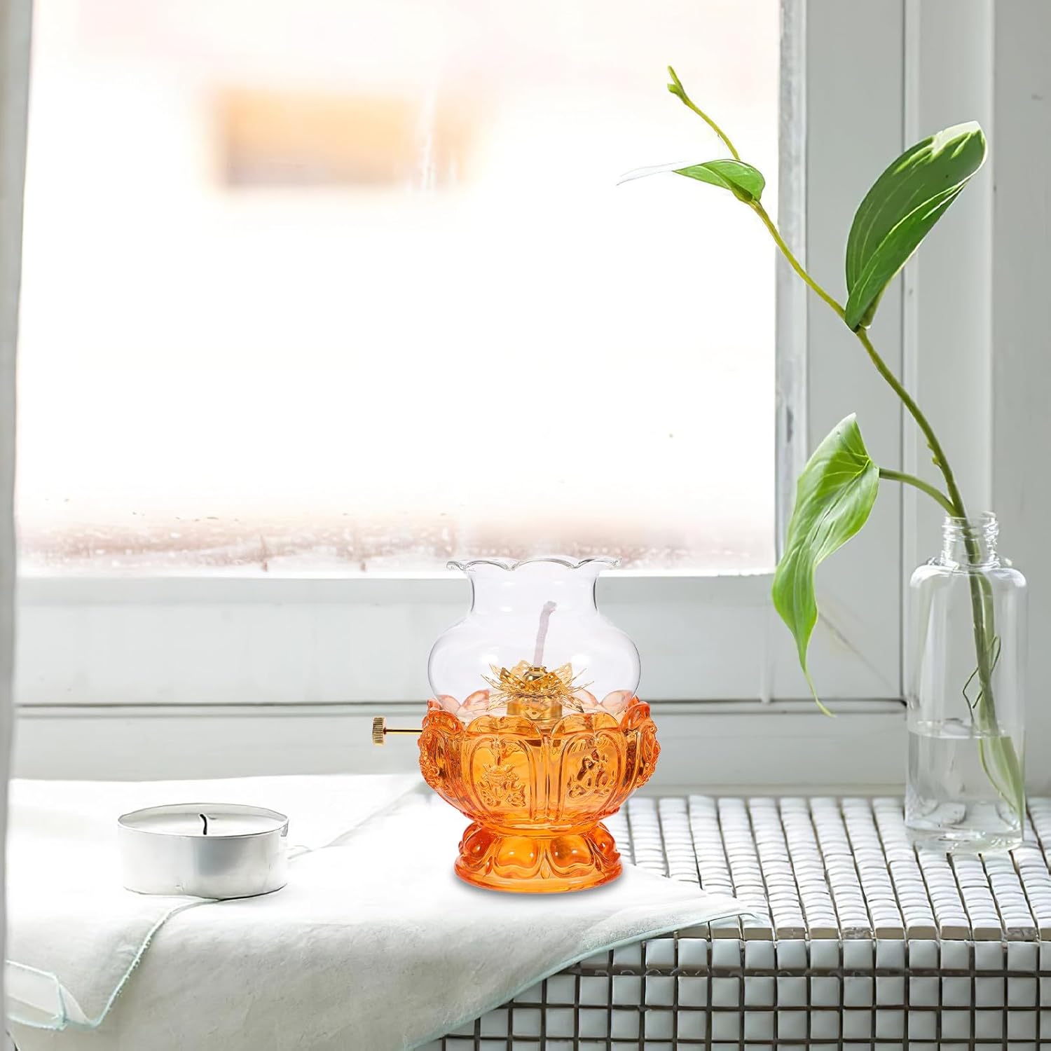 Vintage Gradient Glass Kerosene Lamp, Small Indoor Retro Oil Lamp with Wick for Home Decor and Emergency Lighting, Chinese-Style Colored Oil Light