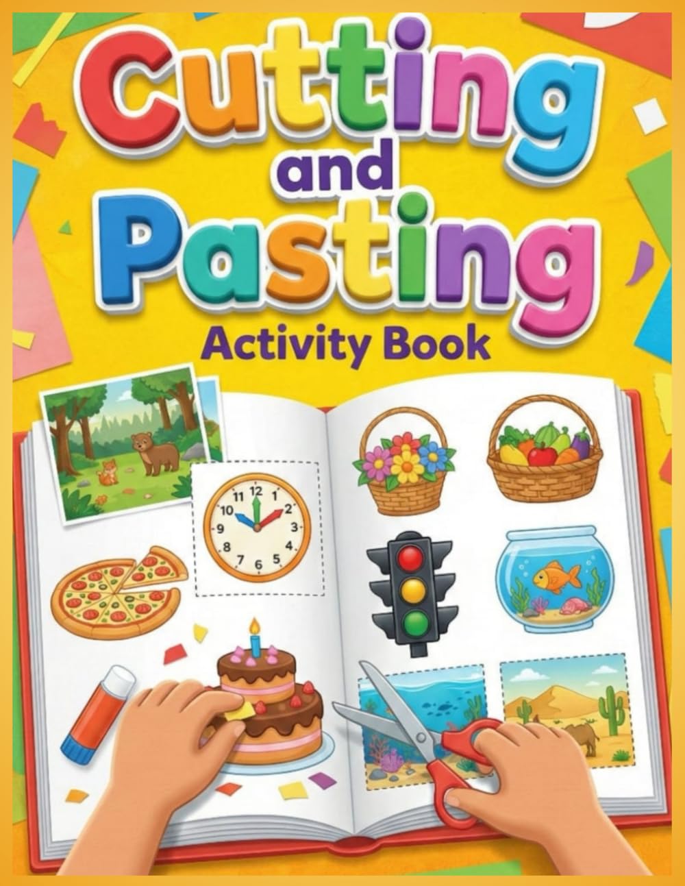 Cutting and Pasting: Scissor skills activity book for preschoolers to practice cutting paper, sort, match, find patterns and more