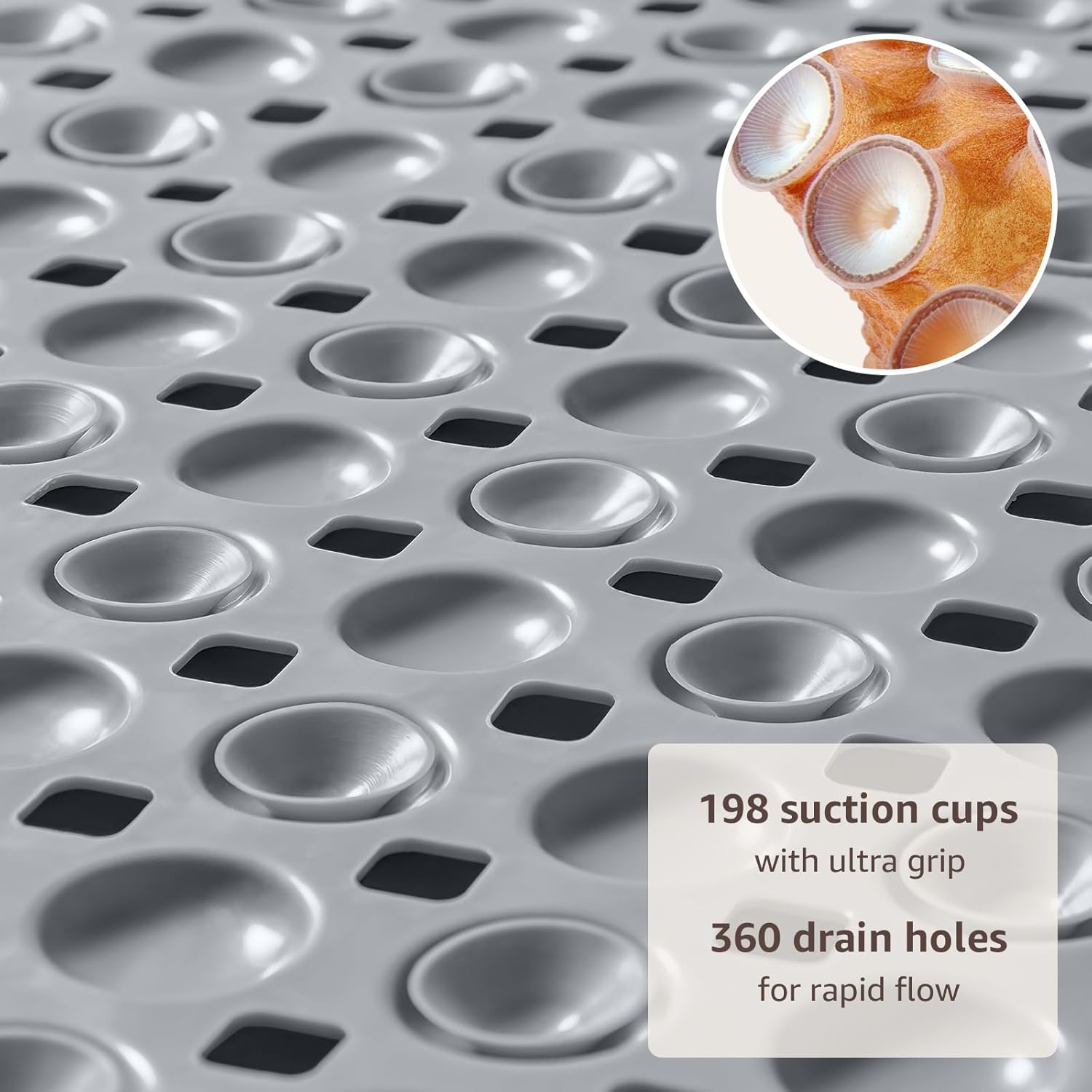 OTHWAY Bath Tub Shower Mat Non Slip, Bathtub Floor Liner Mats for Inside Shower Bathroom, Suction Cups and Drain Holes for Feet Scrubbing, Machine Washable, Soft on Feet, 35x16 Inch, Grey - Image 3