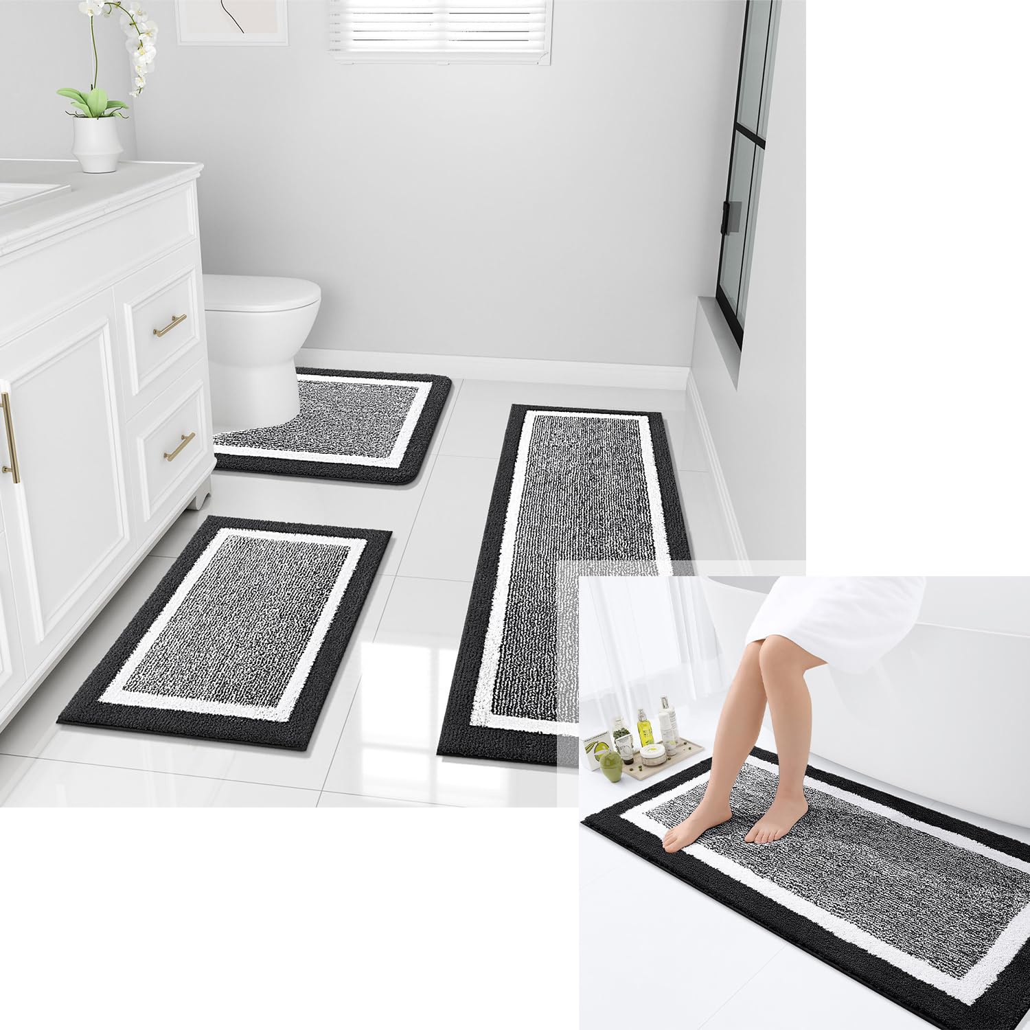 Amazon.com: OLANLY Bath Rug and Bathroom Rugs Sets 3 Piece, Bath Rug ...