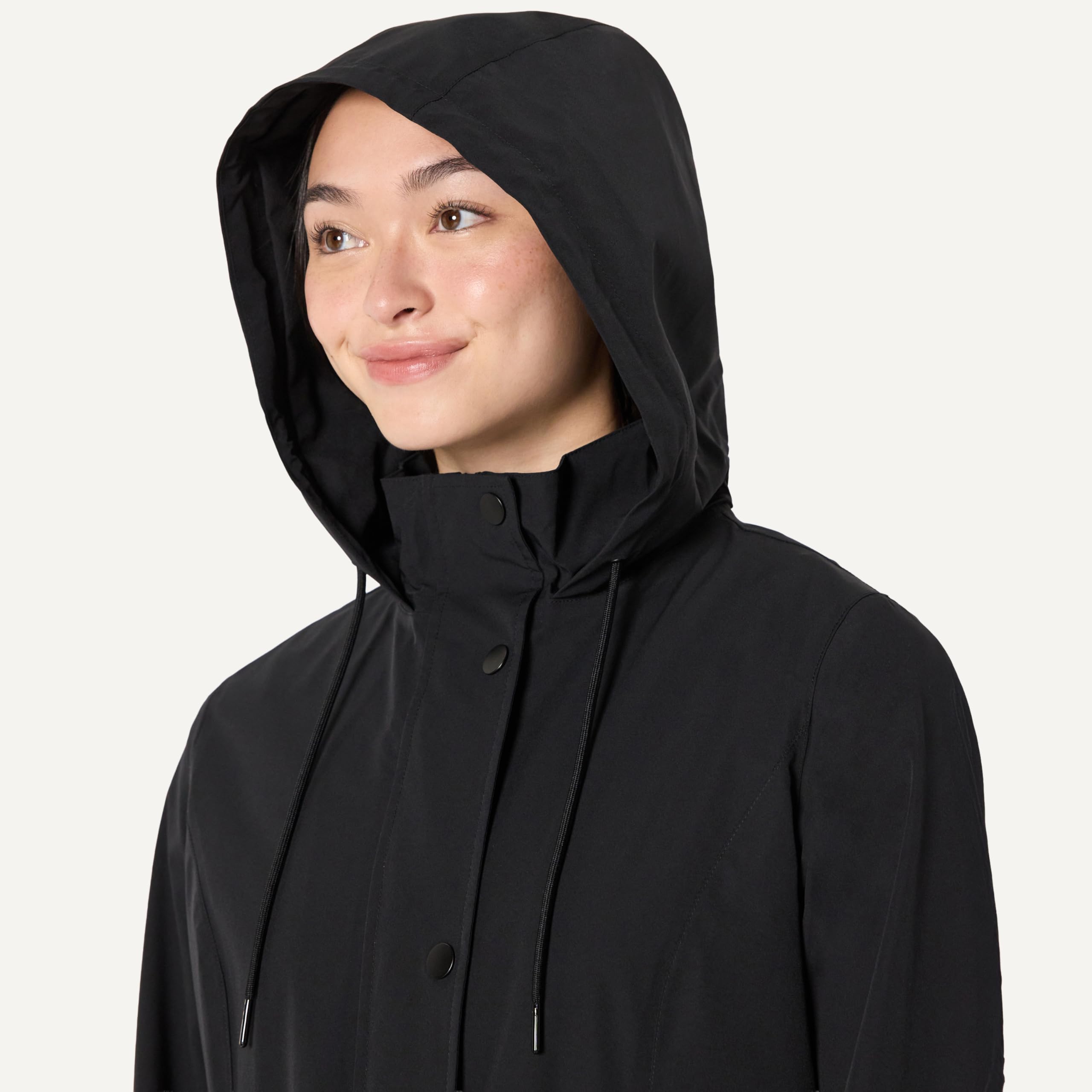 Amazon Essentials Impermeabile Lungo e Leggero con Cappuccio, Idrorepellente, Vestibilità Rilassata Donna