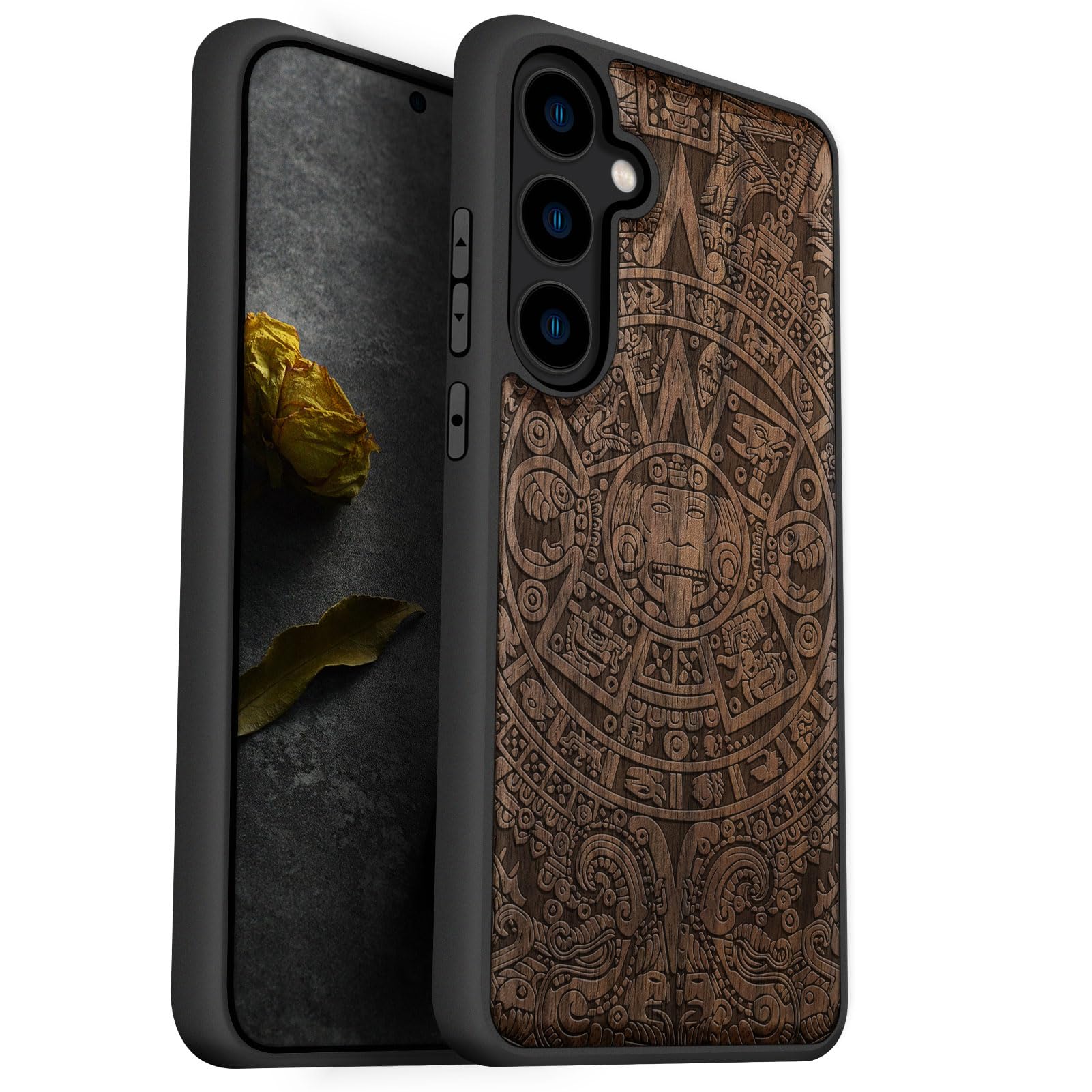 Carveit for Galaxy S24 Case Natural Wood Black Soft TPU Wood Case Compatible with Samsung S24 | Shockproof, Protective Cover, Unique Wooden Design,