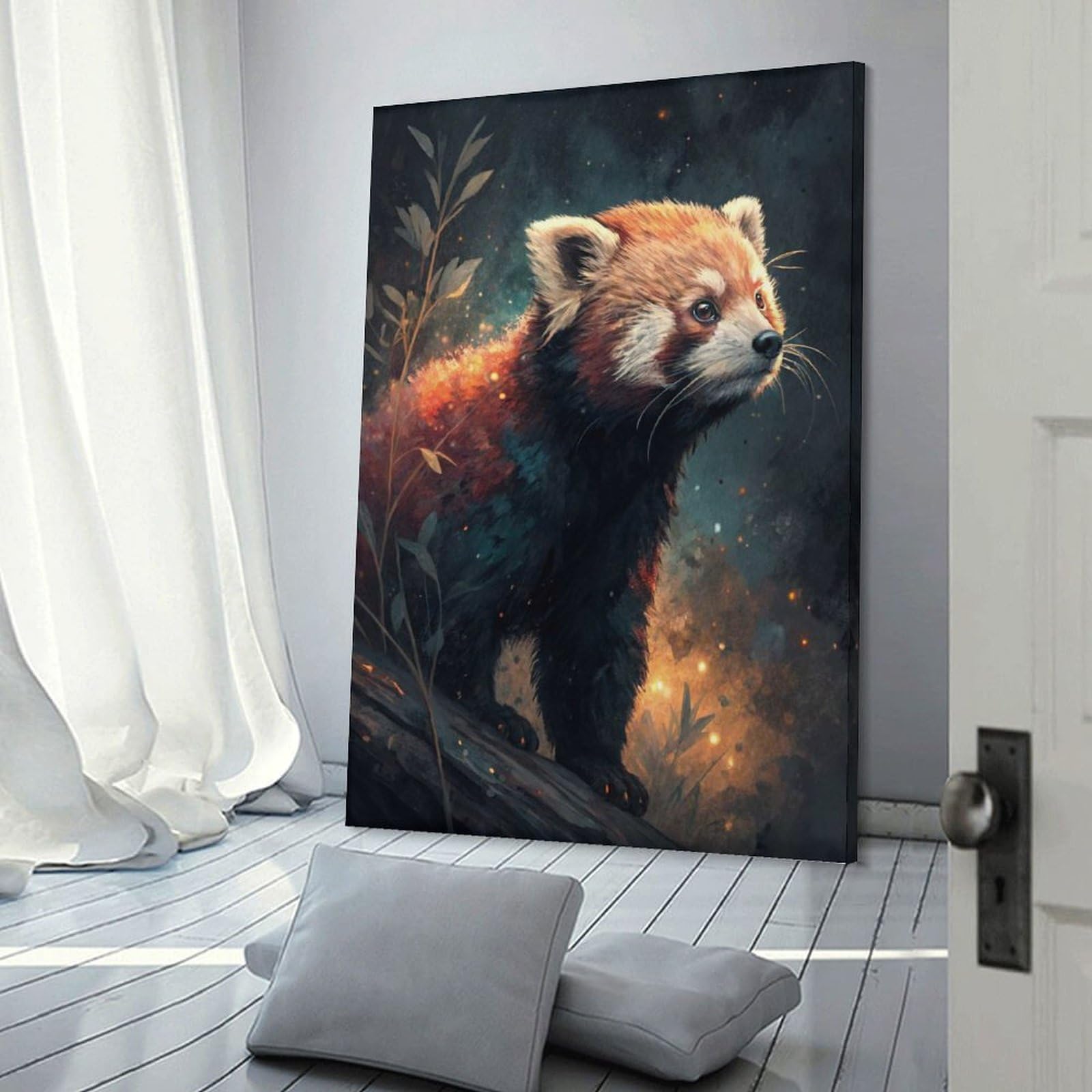 Junmoney Red Panda in Cosmic Forest Canvas Wall Picture, 20x30inch(50x75cm), for Wall Displays, Bedrooms Or Room Updates, Wall Decor Suited to Curated Displays