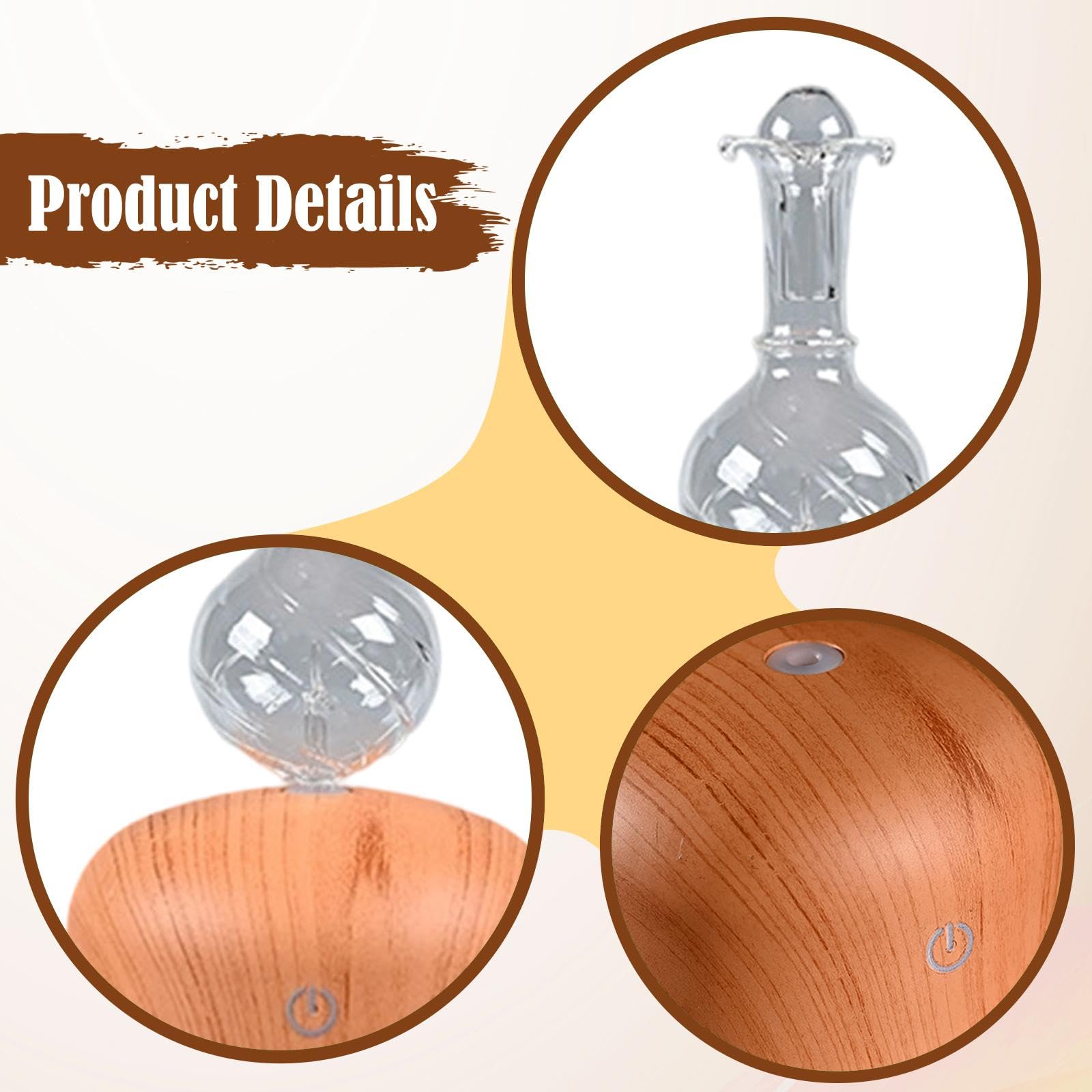Difusor de Aceites Esenciales Portátil con Diseño Elegante en Madera Humidificador Automático USB Purificador Silencioso de Aire Difusor de Niebla Fin, Style B, Individual