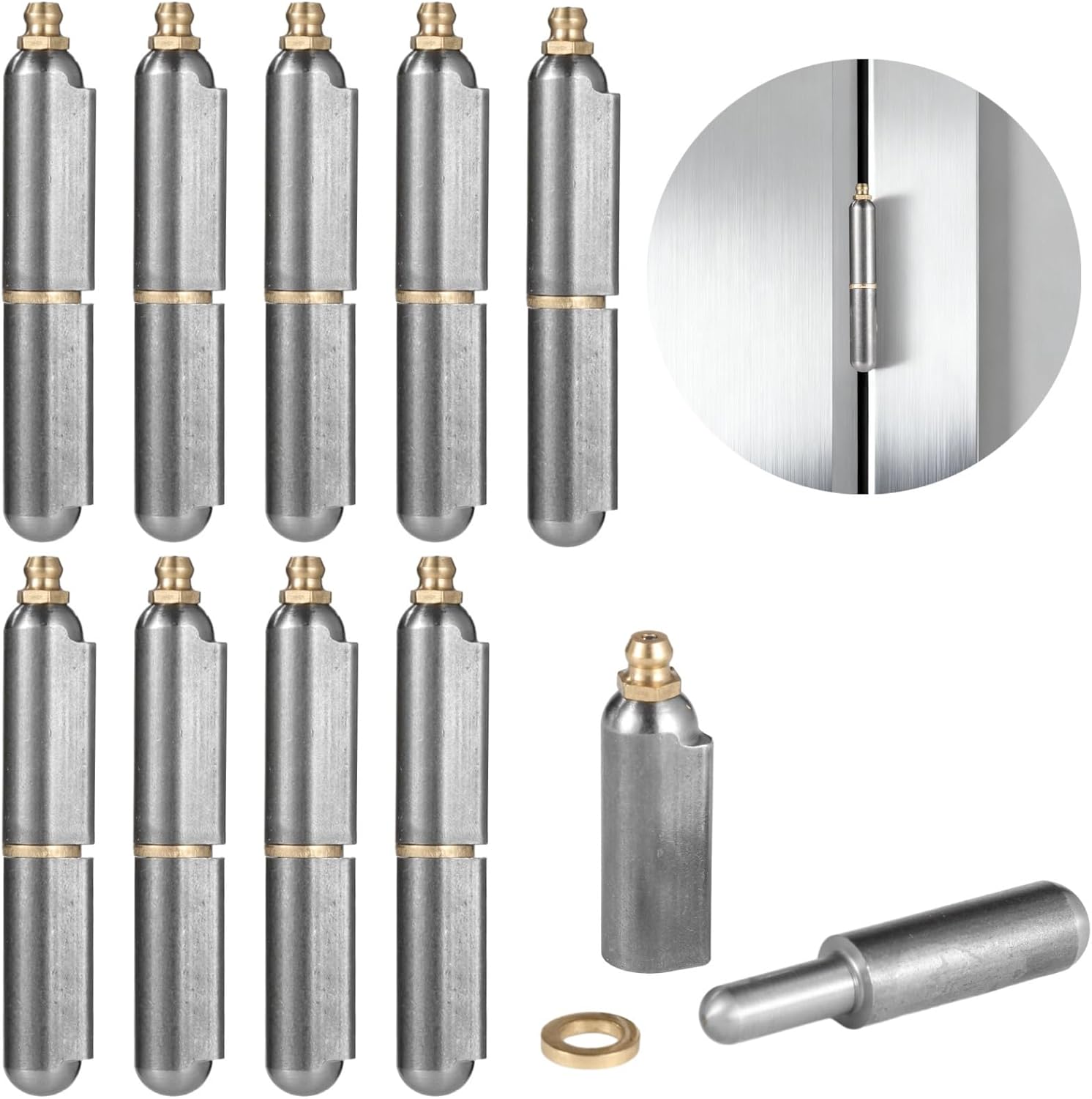 10 Pcs Weld On Hinges 3-1/2 in, Weldable Hinge with Grease Zerk, Greasable Pivot Hinge for Welding Projects, Metal Gates, BBQ Smoker, Doors, Trailers, Toolboxes