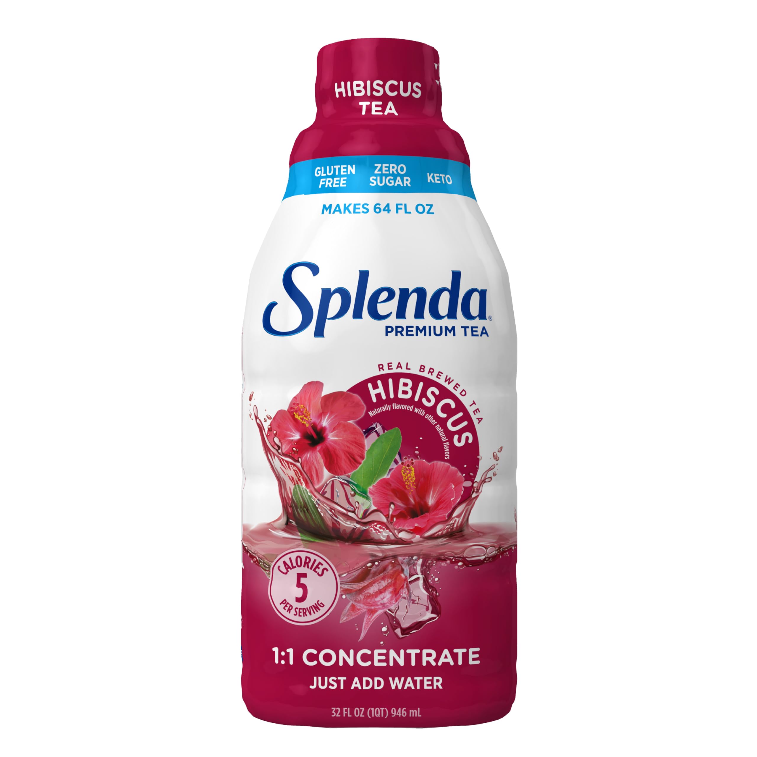 SPLENDA Premium Hibiscus Tea 1:1 Concentrate, Zero Sugar, Gluten Free, Real Brewed Tea, 32 Fl Oz