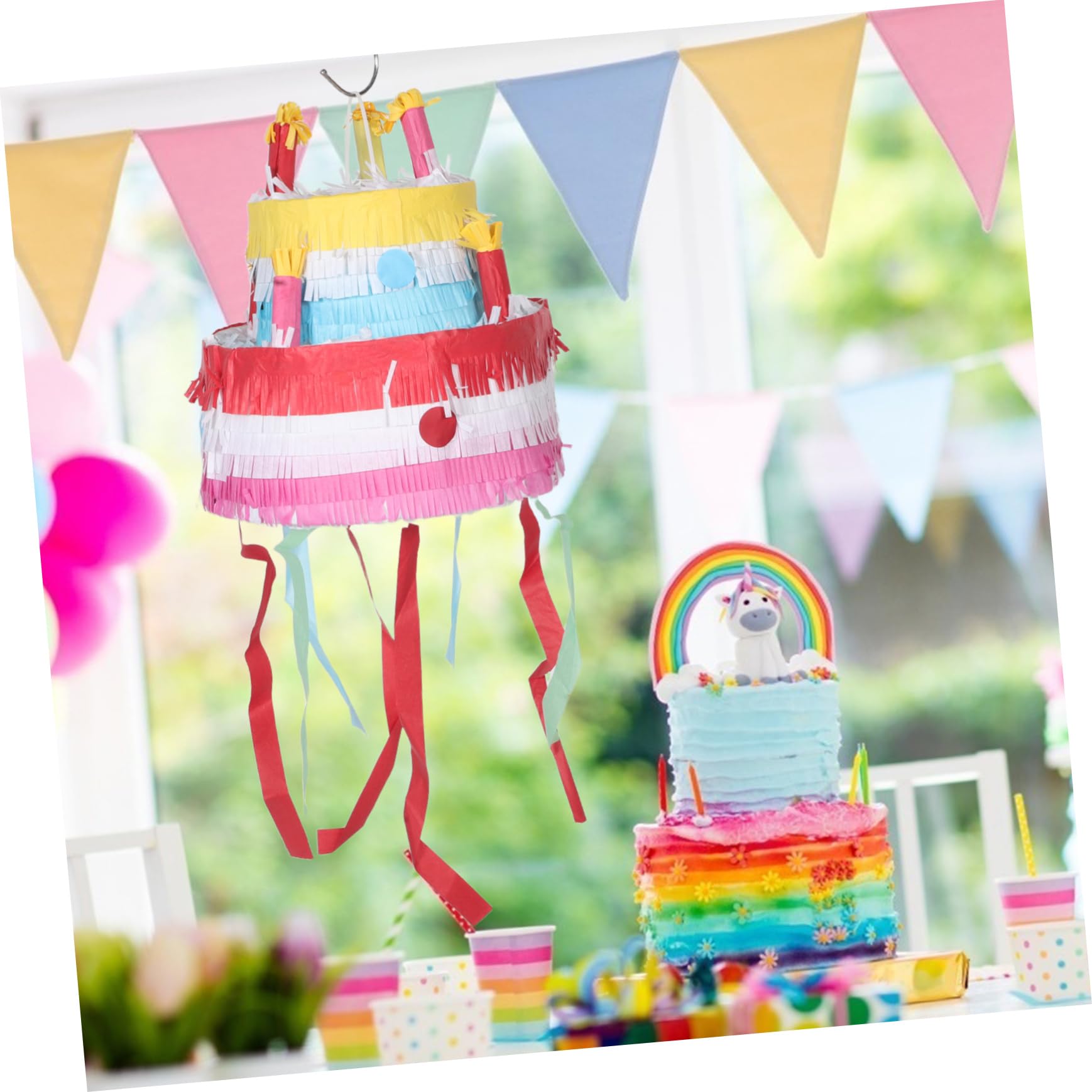 Toyvian Piñata de Pastel de Cumpleaños Grande Tonos Pastel para Fiestas Infantiles y Decoraciones de Cumpleaños Mexicanas Divertido Dulces y Confeti para Fiestas de Verano