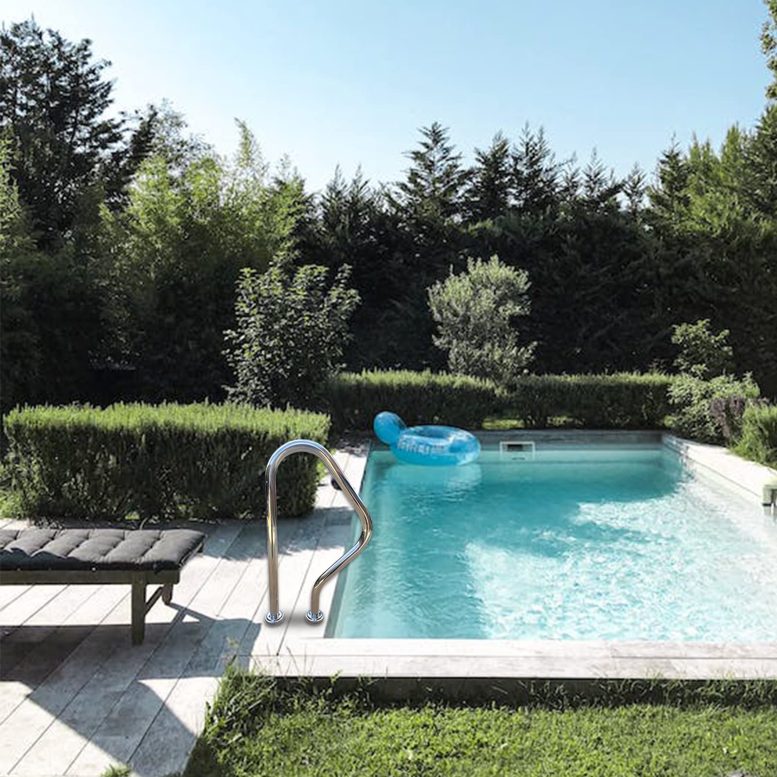 Barandilla para piscina,31.5"x18.5" Barandilla de seguridad para piscina, Barandilla para escalera de piscina, Para pantalanes muelles y más,Acero inoxidable antideslizante Agua Barra de mano Escalera