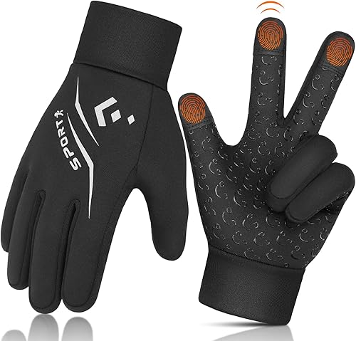 Guantes de ciclismo cálidos de invierno para niños, guantes para pantalla táctil para clima frío para niños, montar en bicicleta y fútbol con agarre