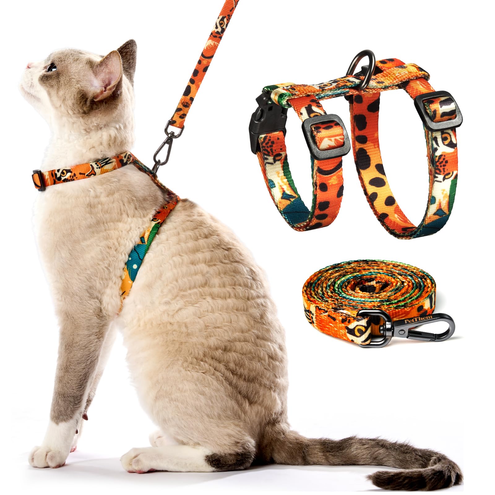 Cat Harness and Leash Set - Escape Proof Adjustable Cat Harness, Comfortable Soft Lightweight, Use Safe & Easy, Walking Travel Kitten Harness for Small Medium Large Cats