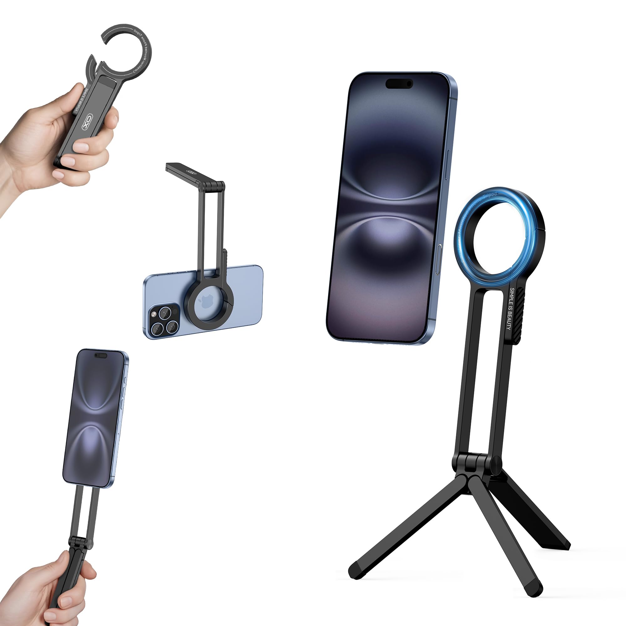 Magnetic Tripod for iPhone Portable Cell Phone Tripods for Magsafe Strong Suction Pocket Mini Tripod Phone Stand Magnet